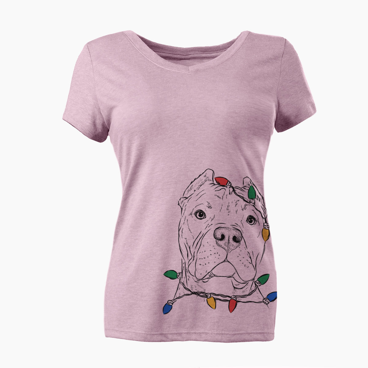 Christmas Lights Bam Bam the Pitbull - Women's Perfect V-neck Shirt