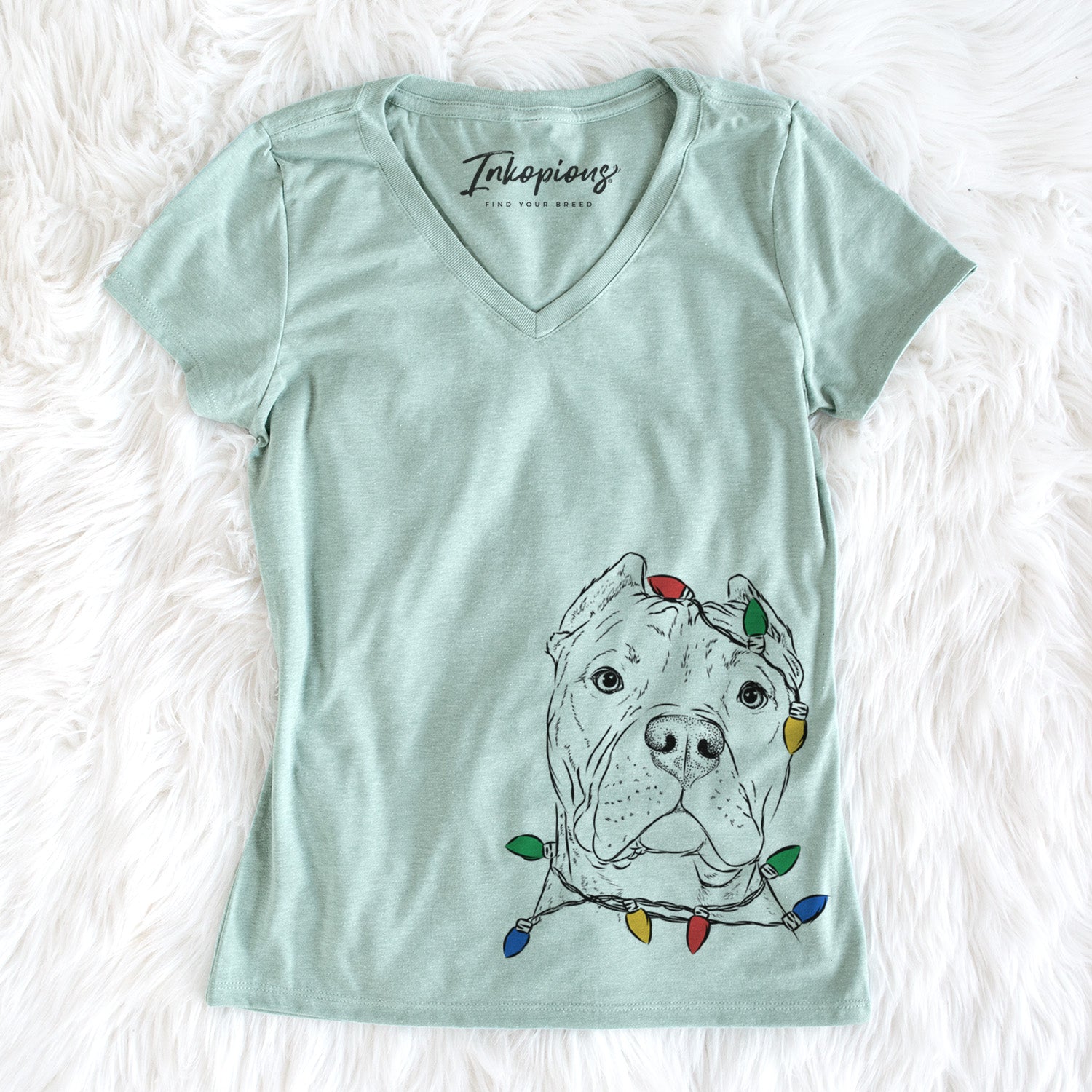 Christmas Lights Bam Bam the Pitbull - Women's Perfect V-neck Shirt