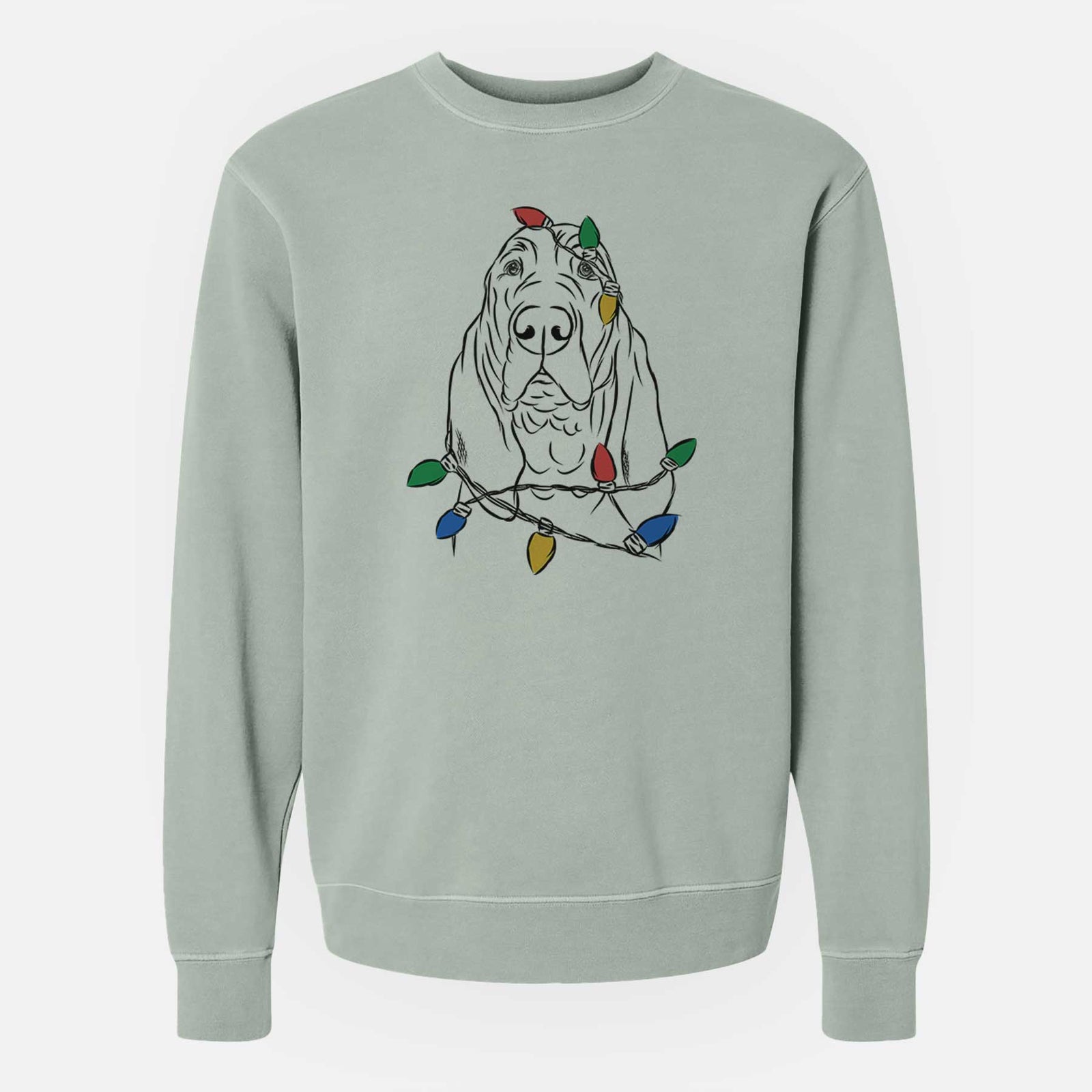 Christmas Lights Baron the Bloodhound - Unisex Pigment Dyed Crew Sweatshirt