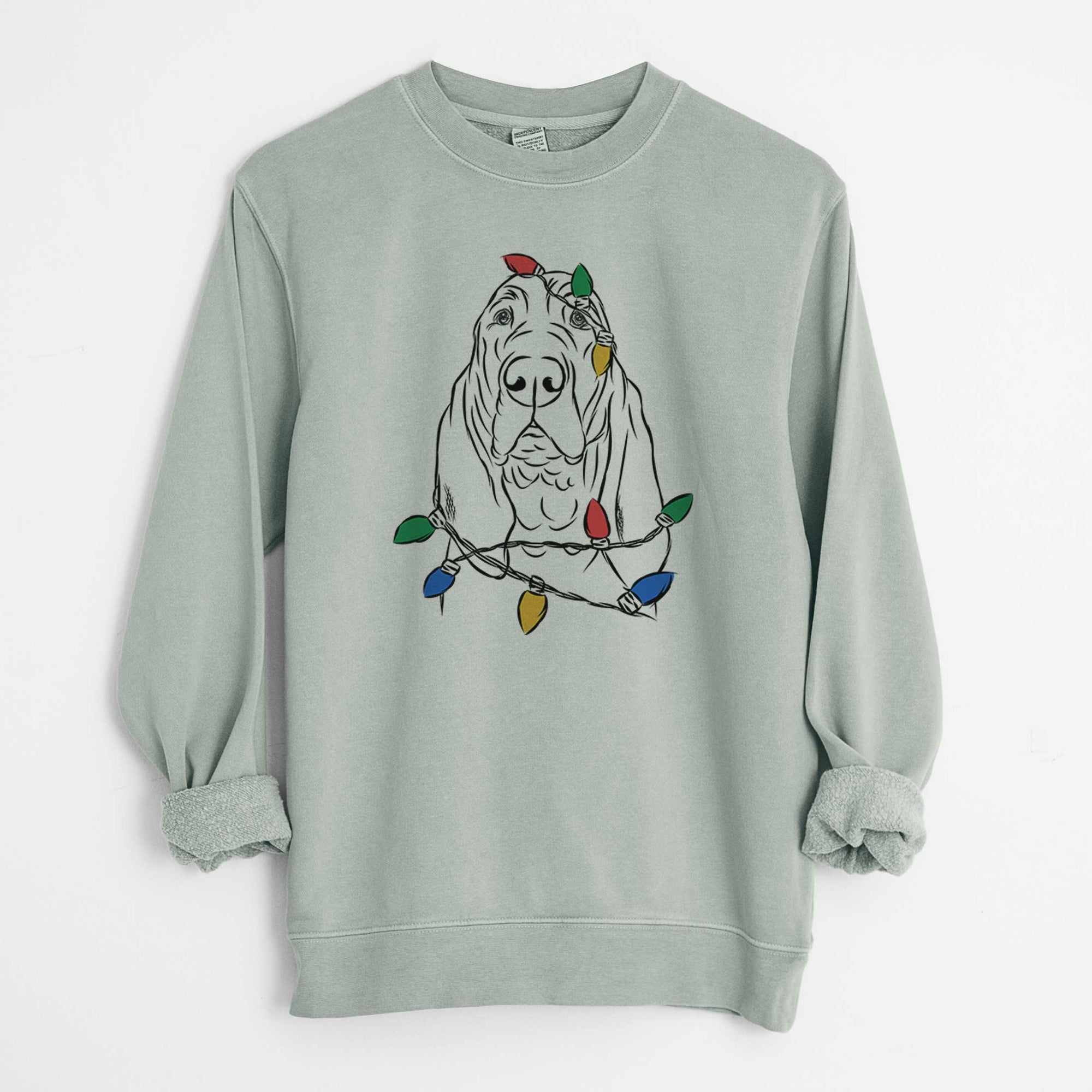 Christmas Lights Baron the Bloodhound - Unisex Pigment Dyed Crew Sweatshirt