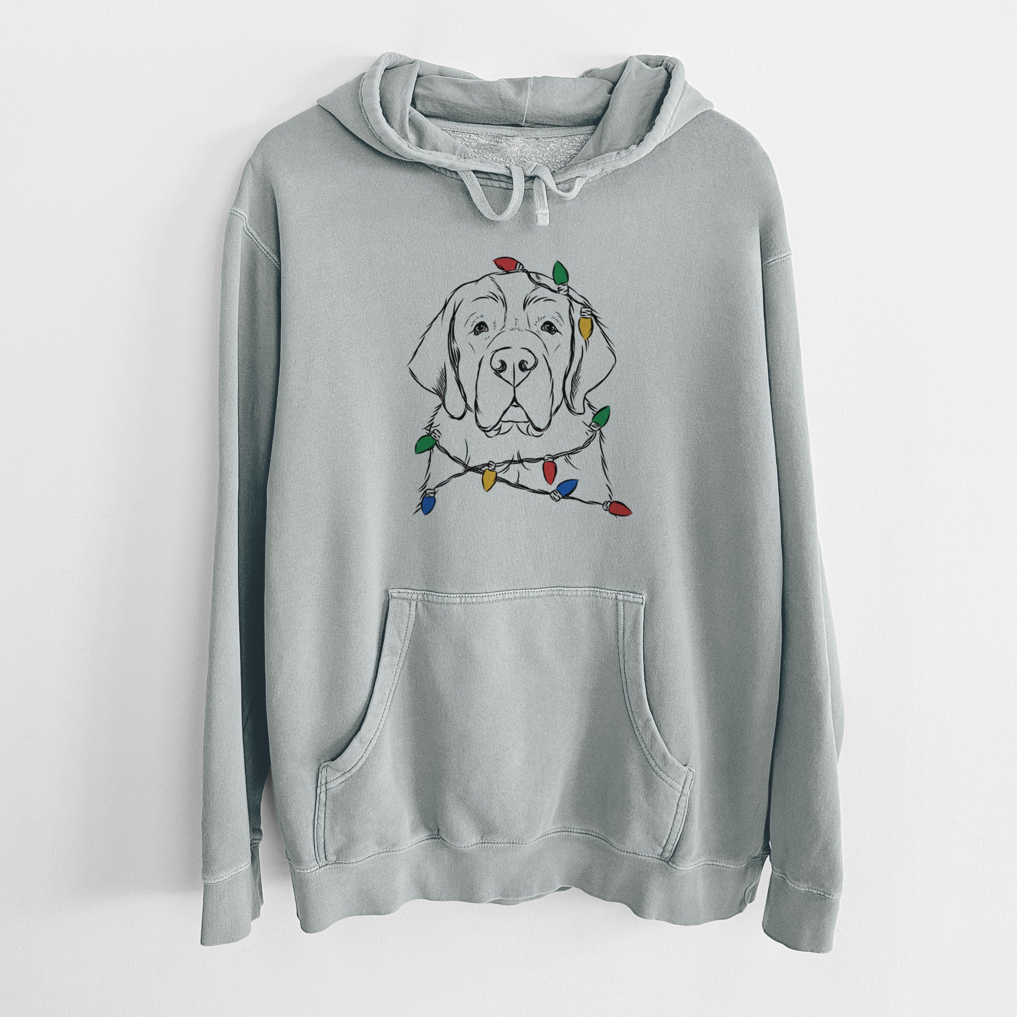 Christmas Lights Barry the Saint Bernard - Unisex Pigment Dyed Hoodie