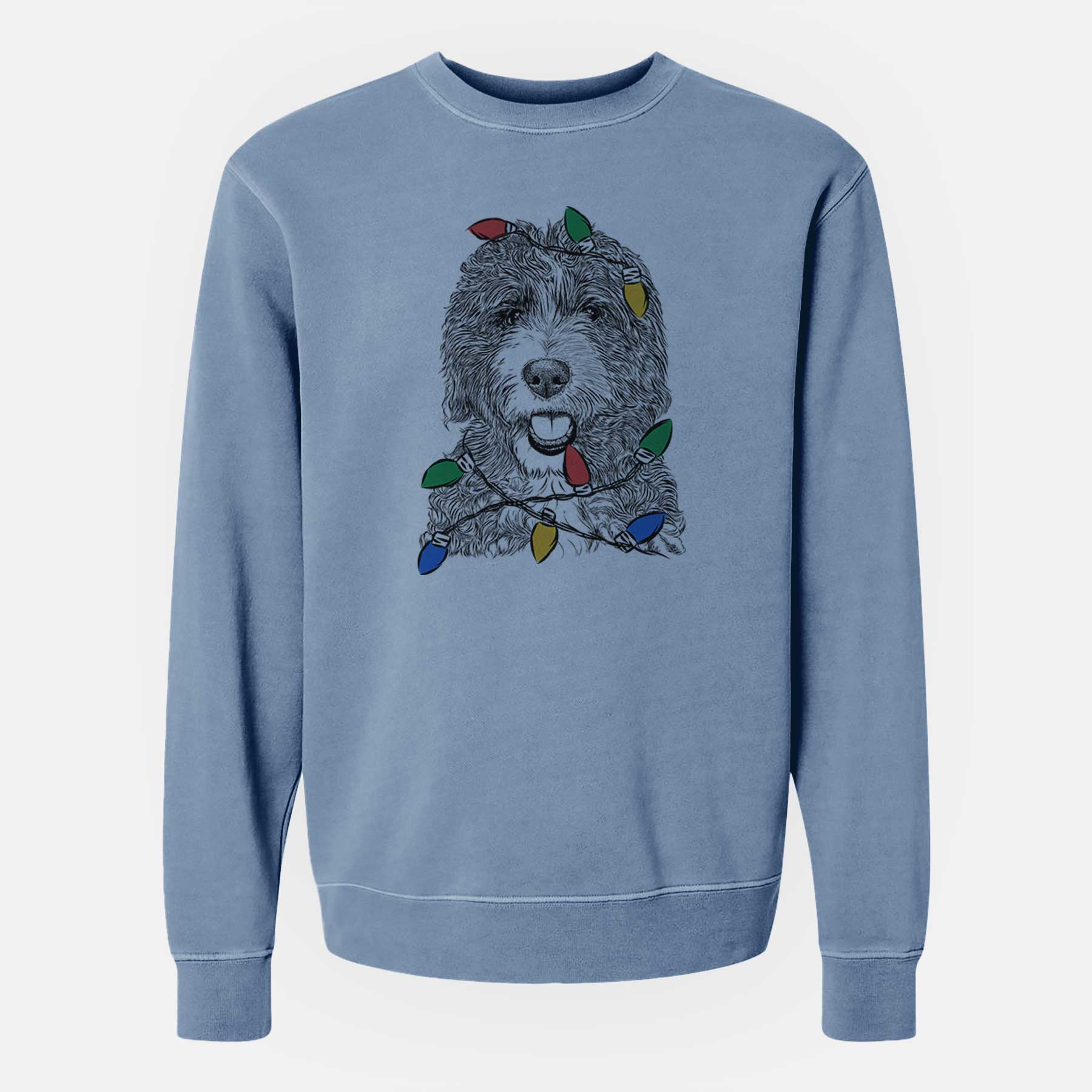 Christmas Lights Bash the Bernedoodle - Unisex Pigment Dyed Crew Sweatshirt