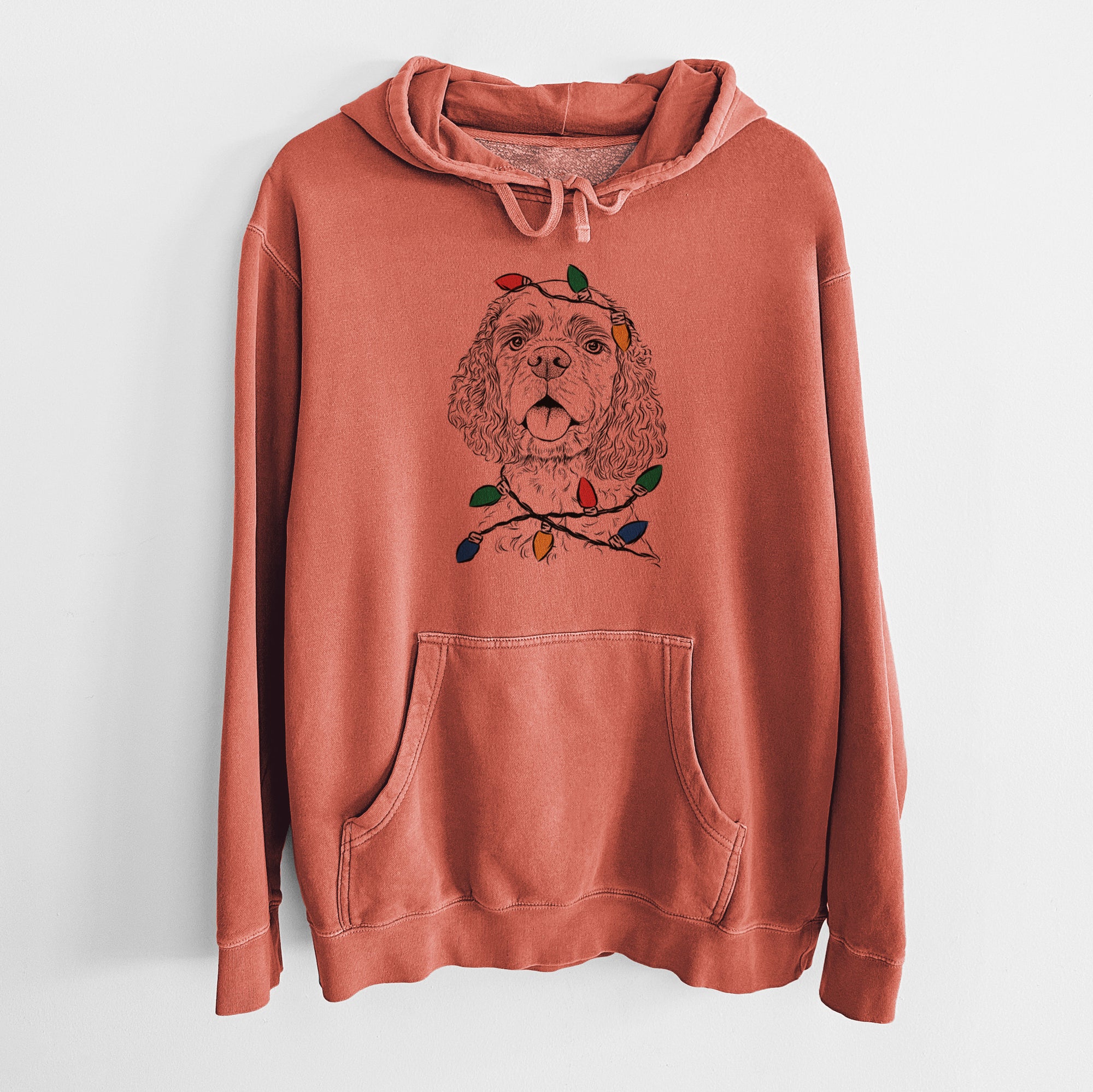 Christmas Lights Baxter the American Cocker Spaniel - Unisex Pigment Dyed Hoodie