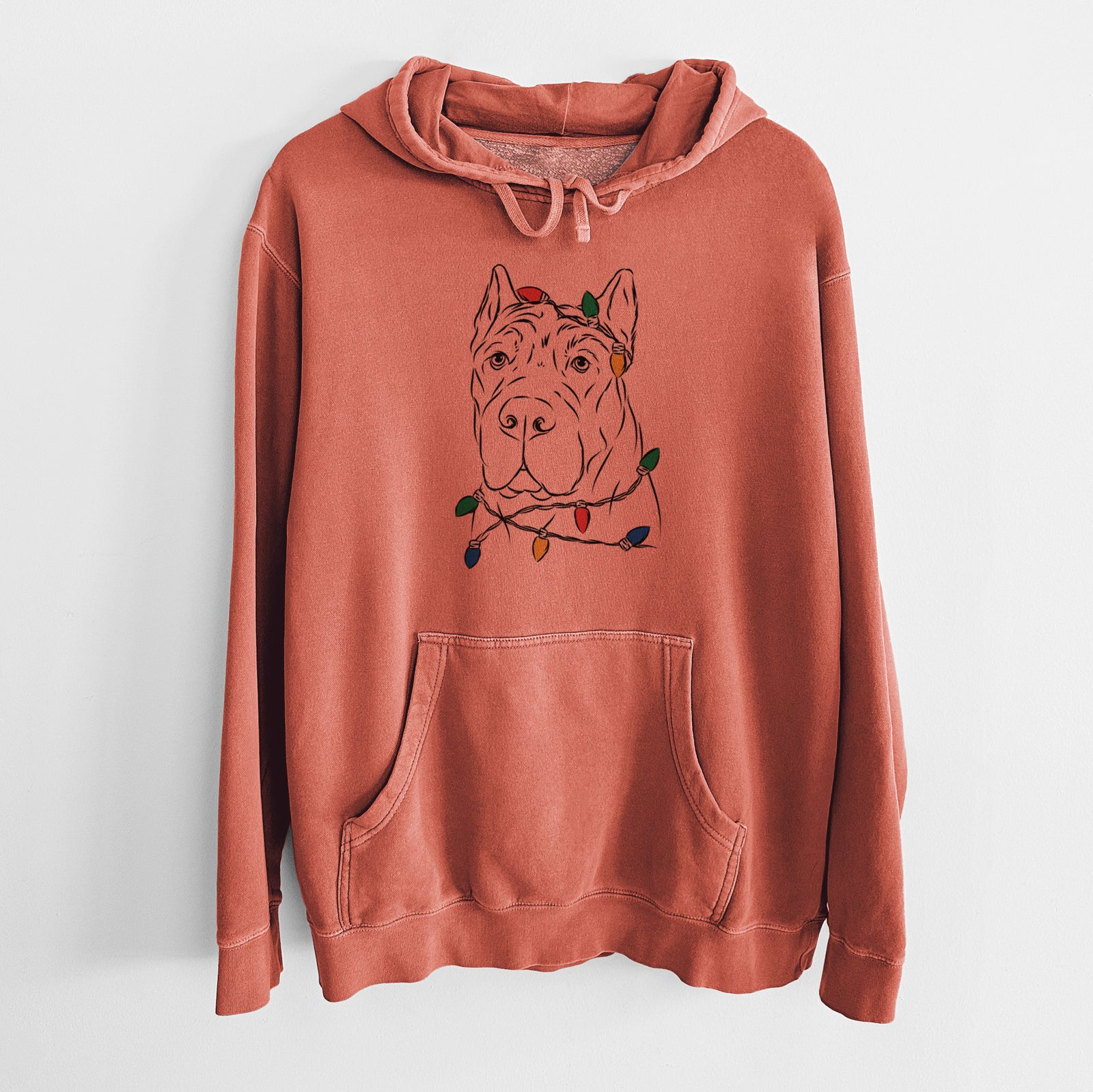 Christmas Lights Bearson the Cane Corso - Unisex Pigment Dyed Hoodie