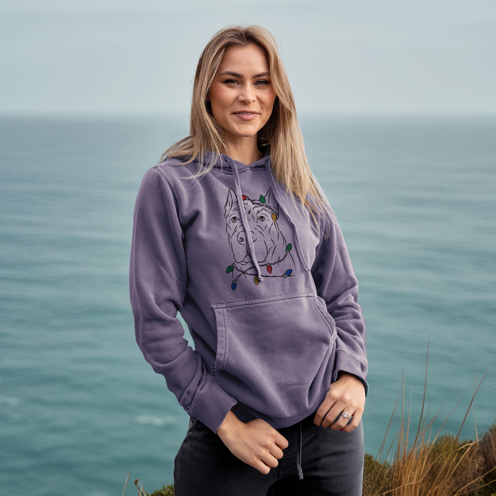 Christmas Lights Bearson the Cane Corso - Unisex Pigment Dyed Hoodie
