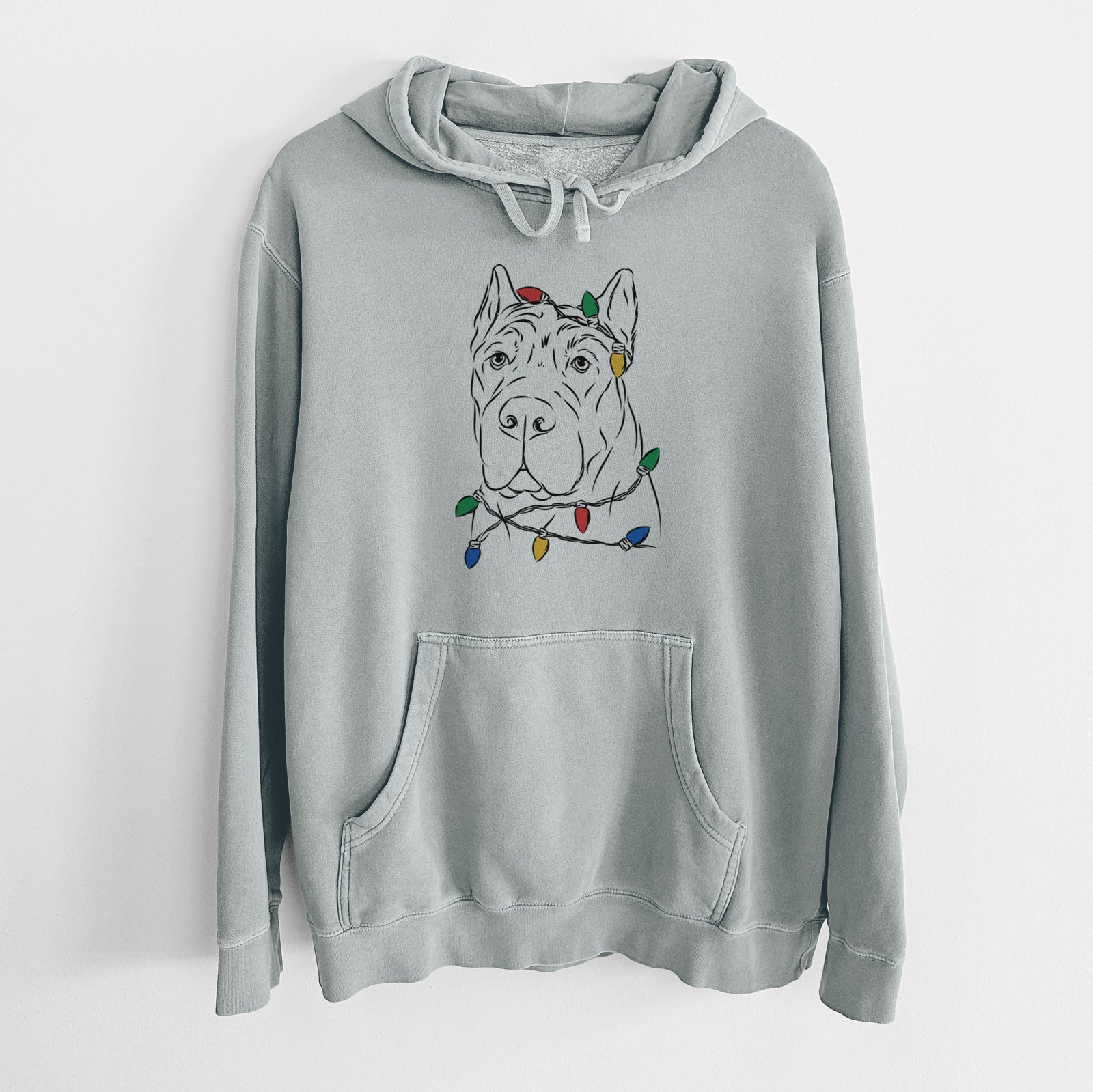 Christmas Lights Bearson the Cane Corso - Unisex Pigment Dyed Hoodie