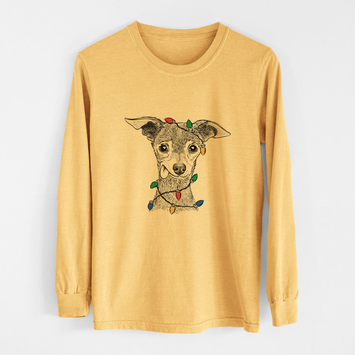Christmas Lights Bebe the Chihuahua - Heavyweight 100% Cotton Long Sleeve