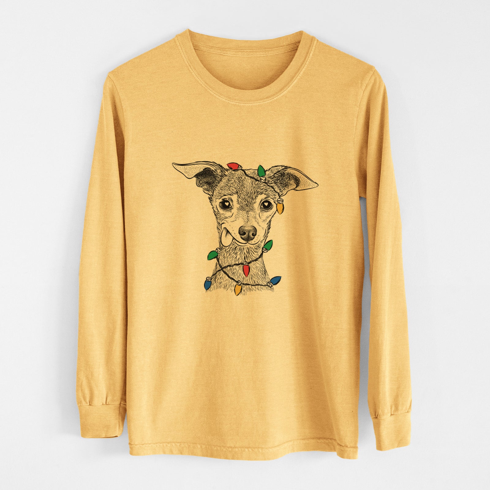 Christmas Lights Bebe the Chihuahua - Heavyweight 100% Cotton Long Sleeve