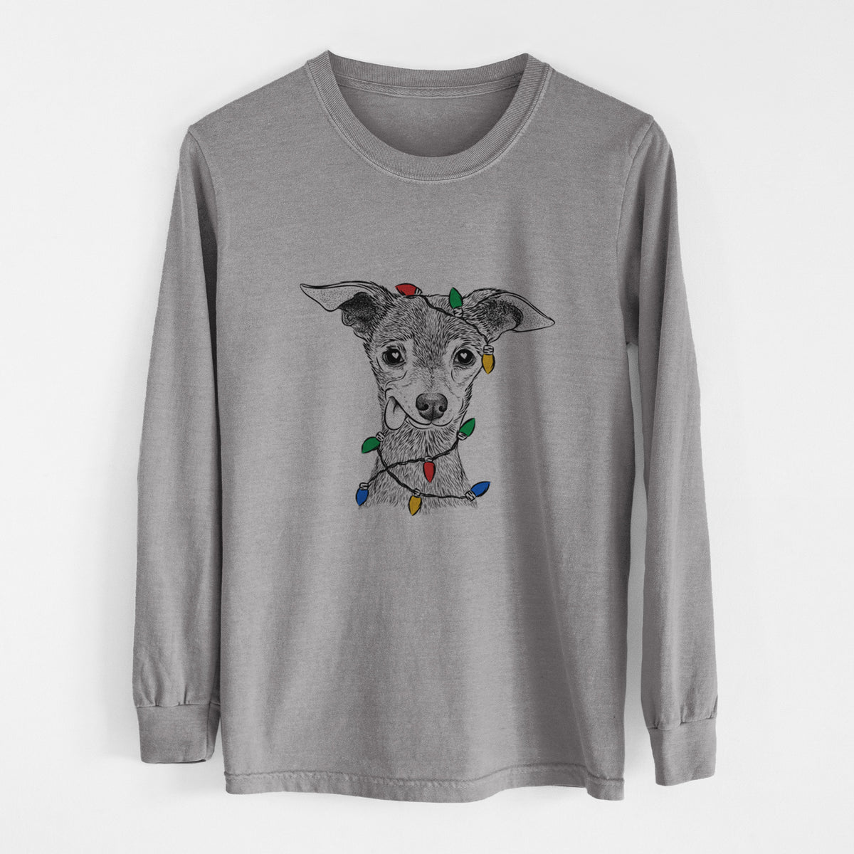 Christmas Lights Bebe the Chihuahua - Heavyweight 100% Cotton Long Sleeve