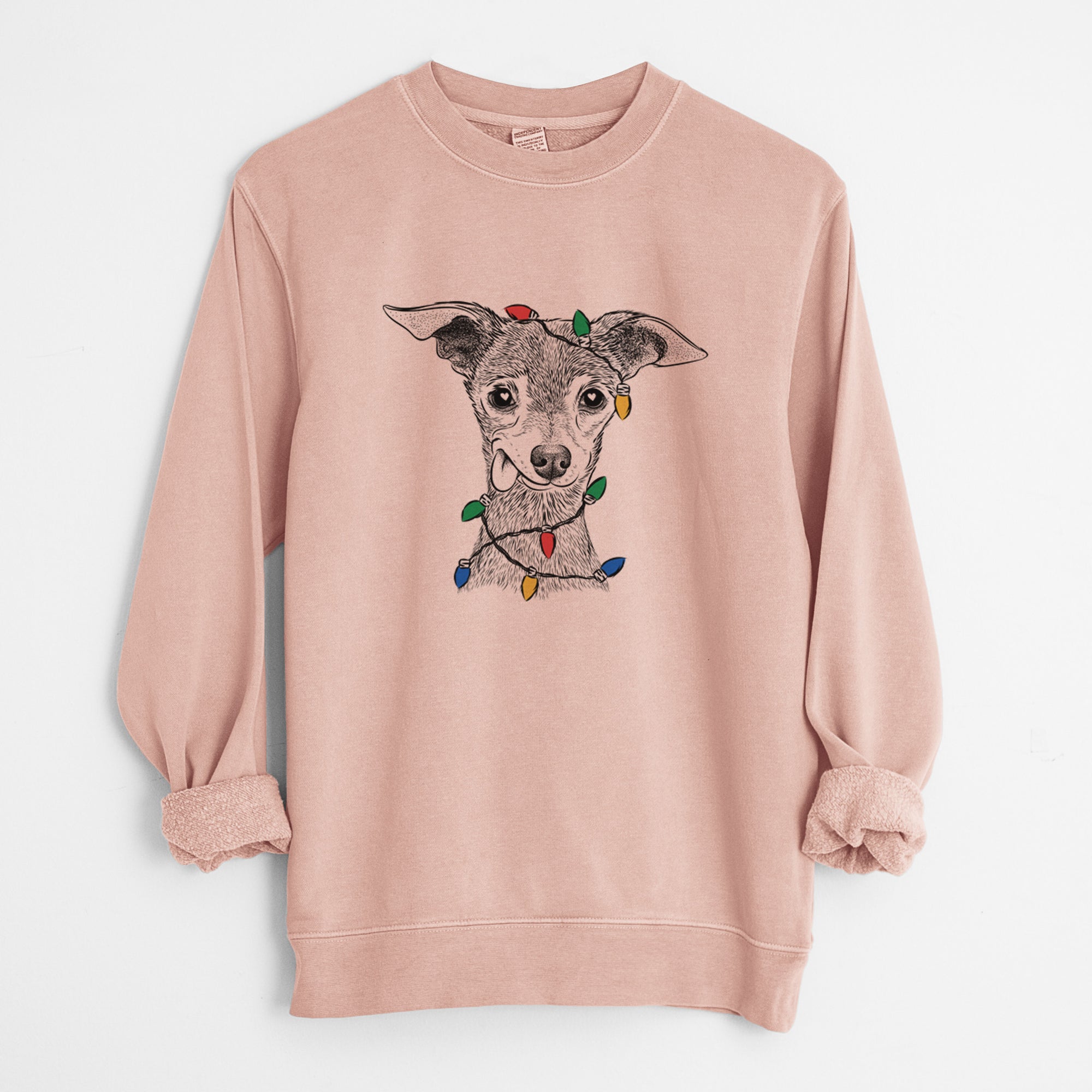 Christmas Lights Bebe the Chihuahua - Unisex Pigment Dyed Crew Sweatshirt