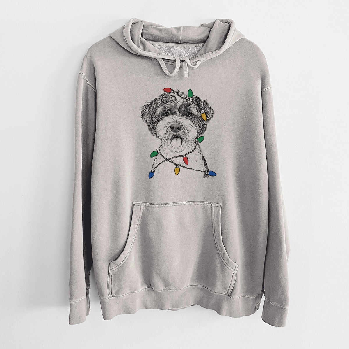 Christmas Lights Bella the Cockapoo - Unisex Pigment Dyed Hoodie