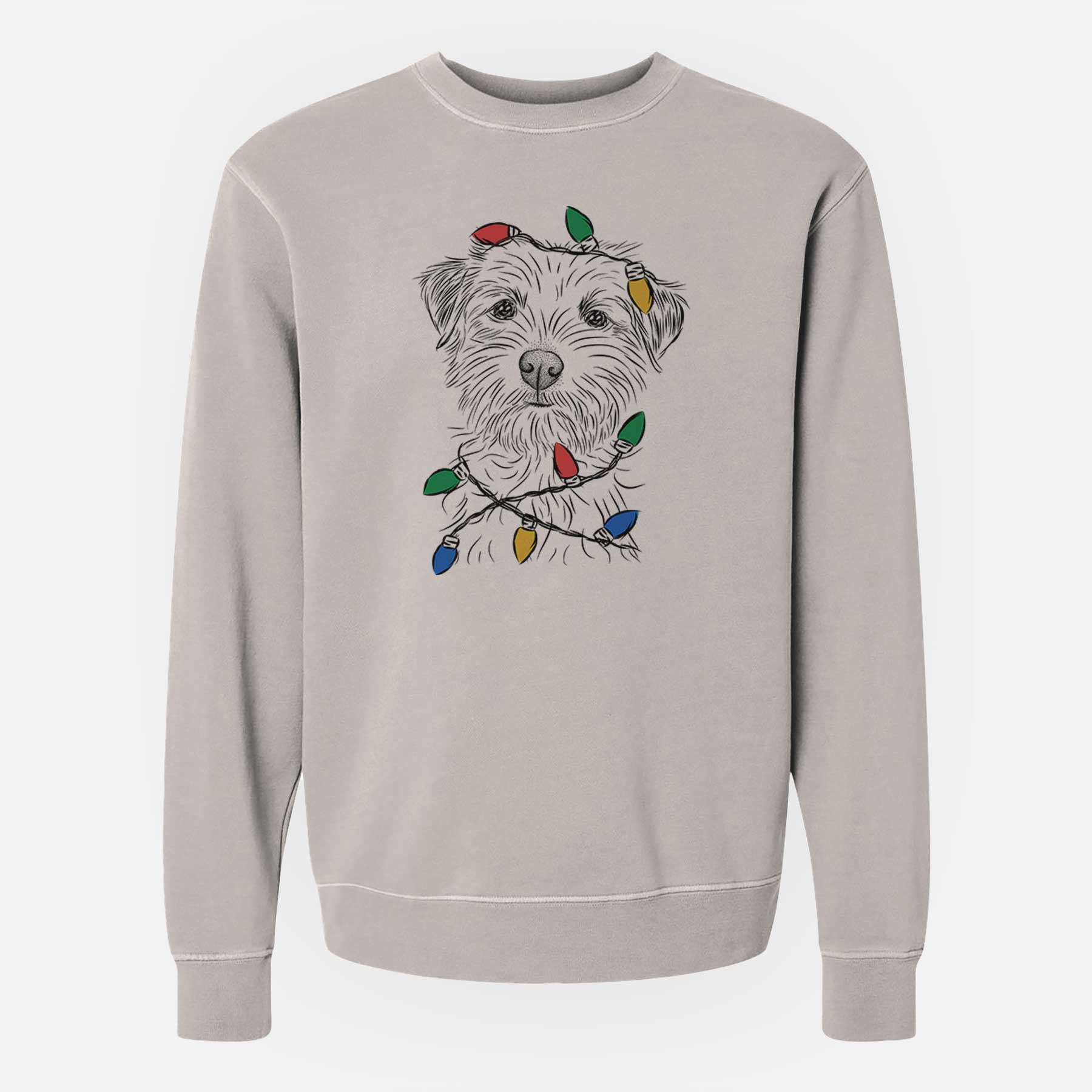 Christmas Lights Benjamin the Border Terrier - Unisex Pigment Dyed Crew Sweatshirt