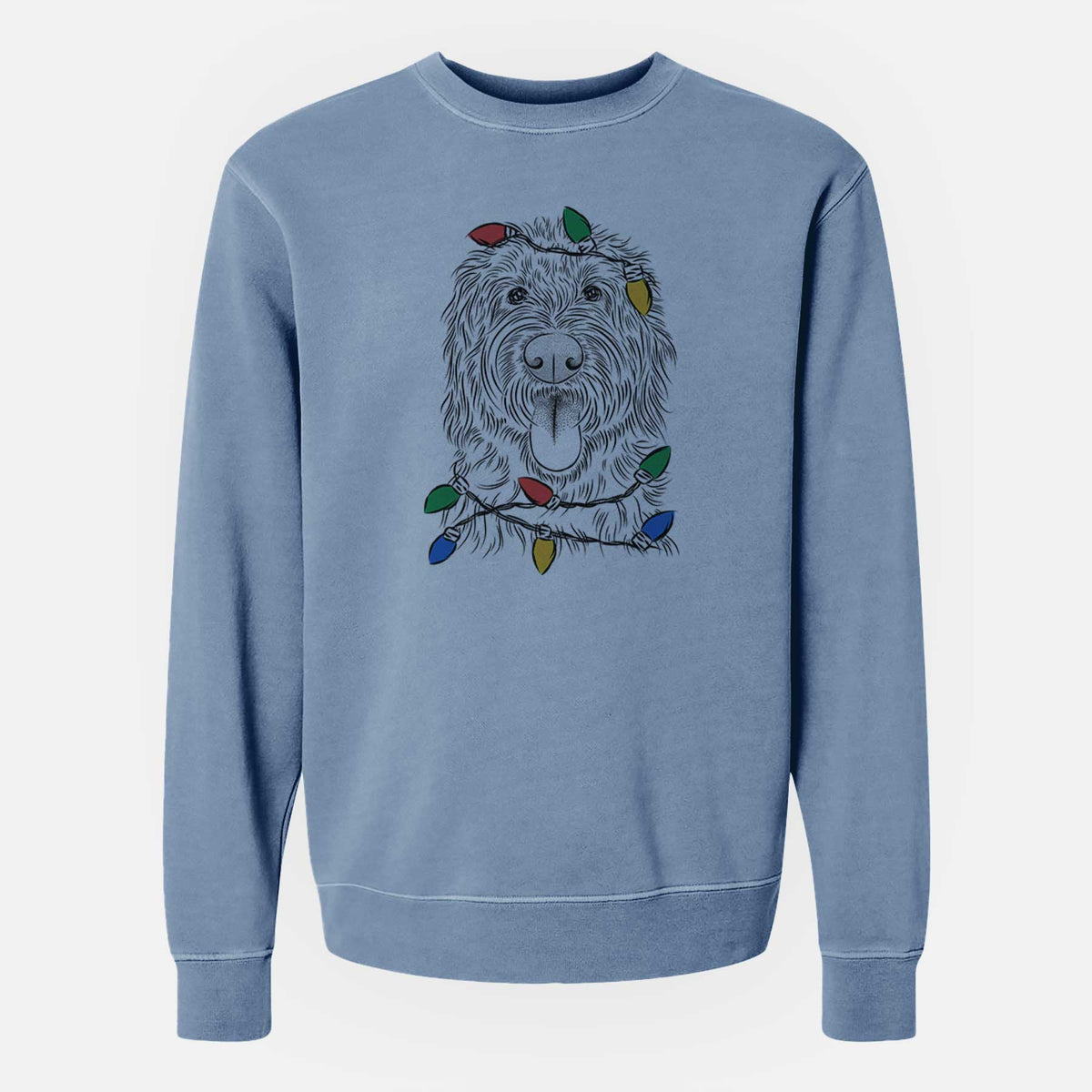Christmas Lights Bennett the Doodle - Unisex Pigment Dyed Crew Sweatshirt