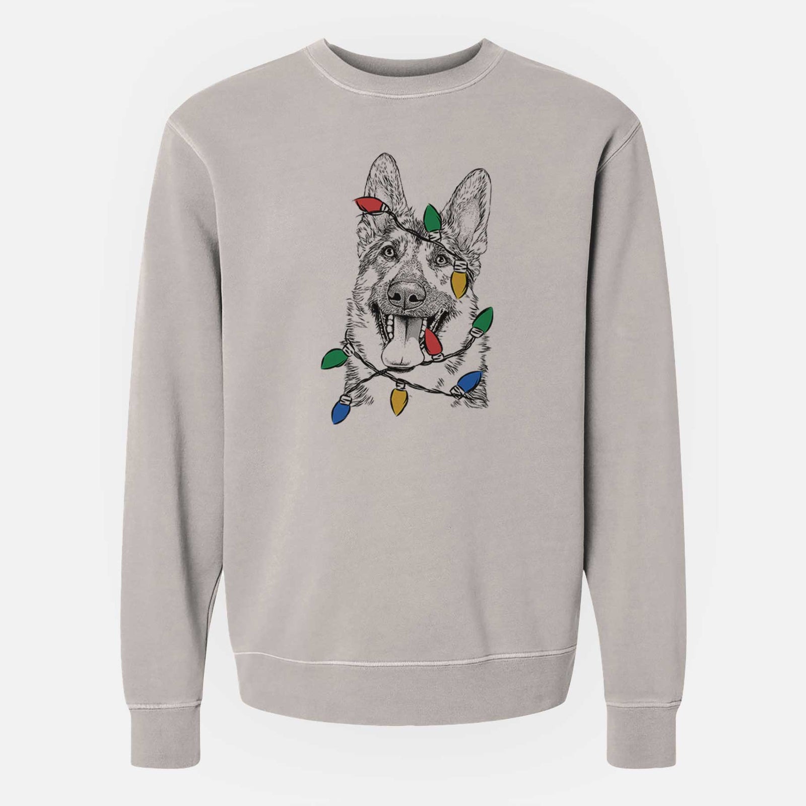 Christmas Lights Benson the German Shepherd - Unisex Pigment Dyed Crew Sweatshirt