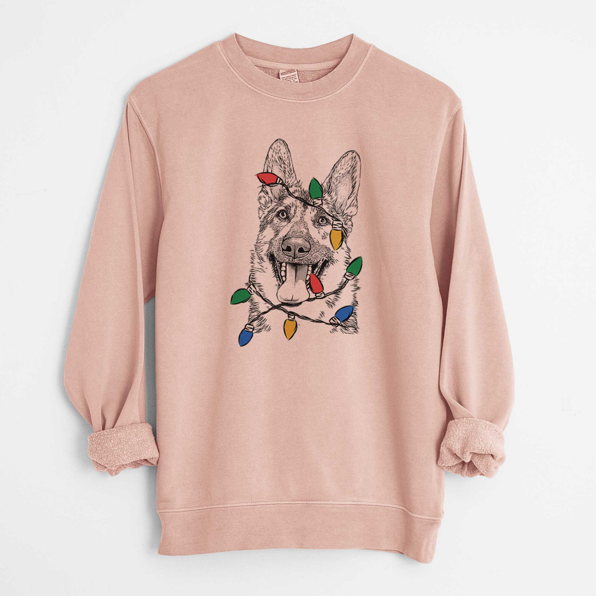 Christmas Lights Benson the German Shepherd - Unisex Pigment Dyed Crew Sweatshirt