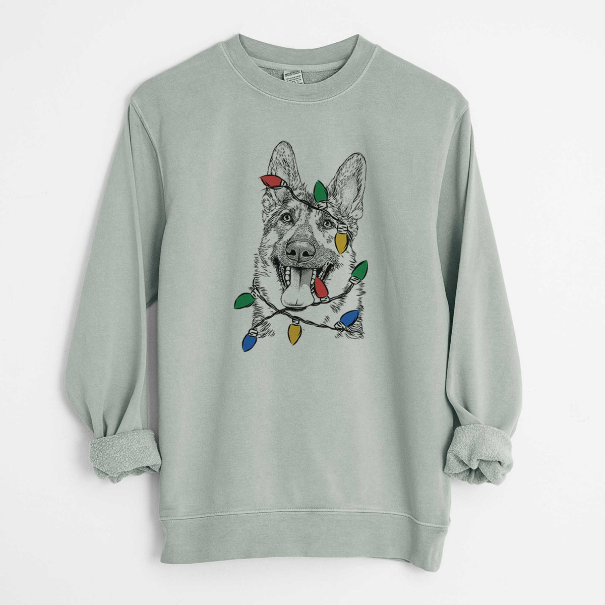 Christmas Lights Benson the German Shepherd - Unisex Pigment Dyed Crew Sweatshirt