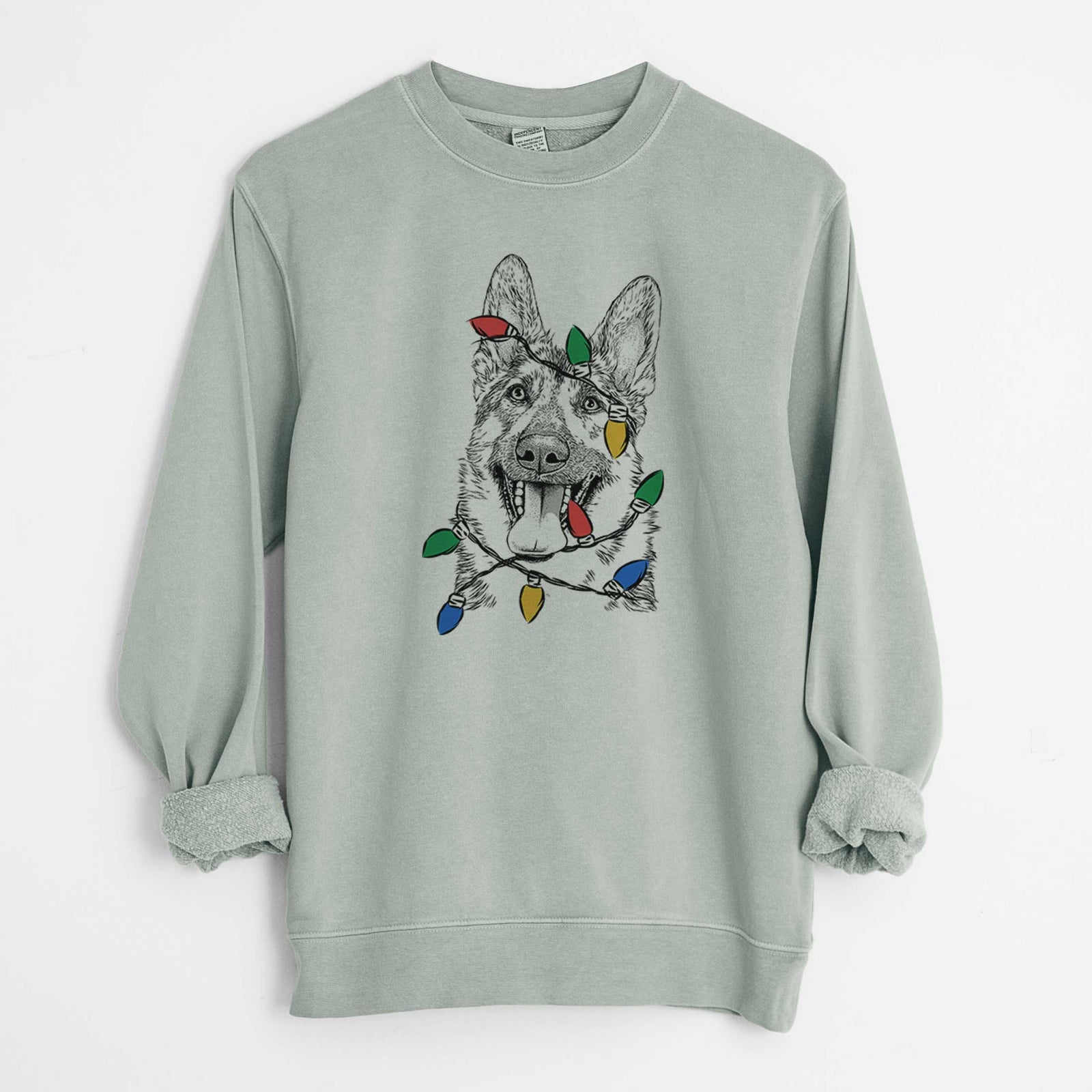 Christmas Lights Benson the German Shepherd - Unisex Pigment Dyed Crew Sweatshirt
