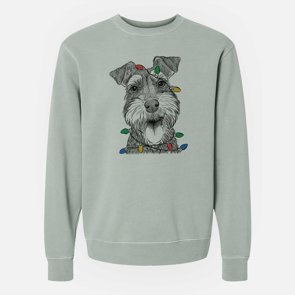 Christmas Lights Bernadette the Mini Schnauzer - Unisex Pigment Dyed Crew Sweatshirt