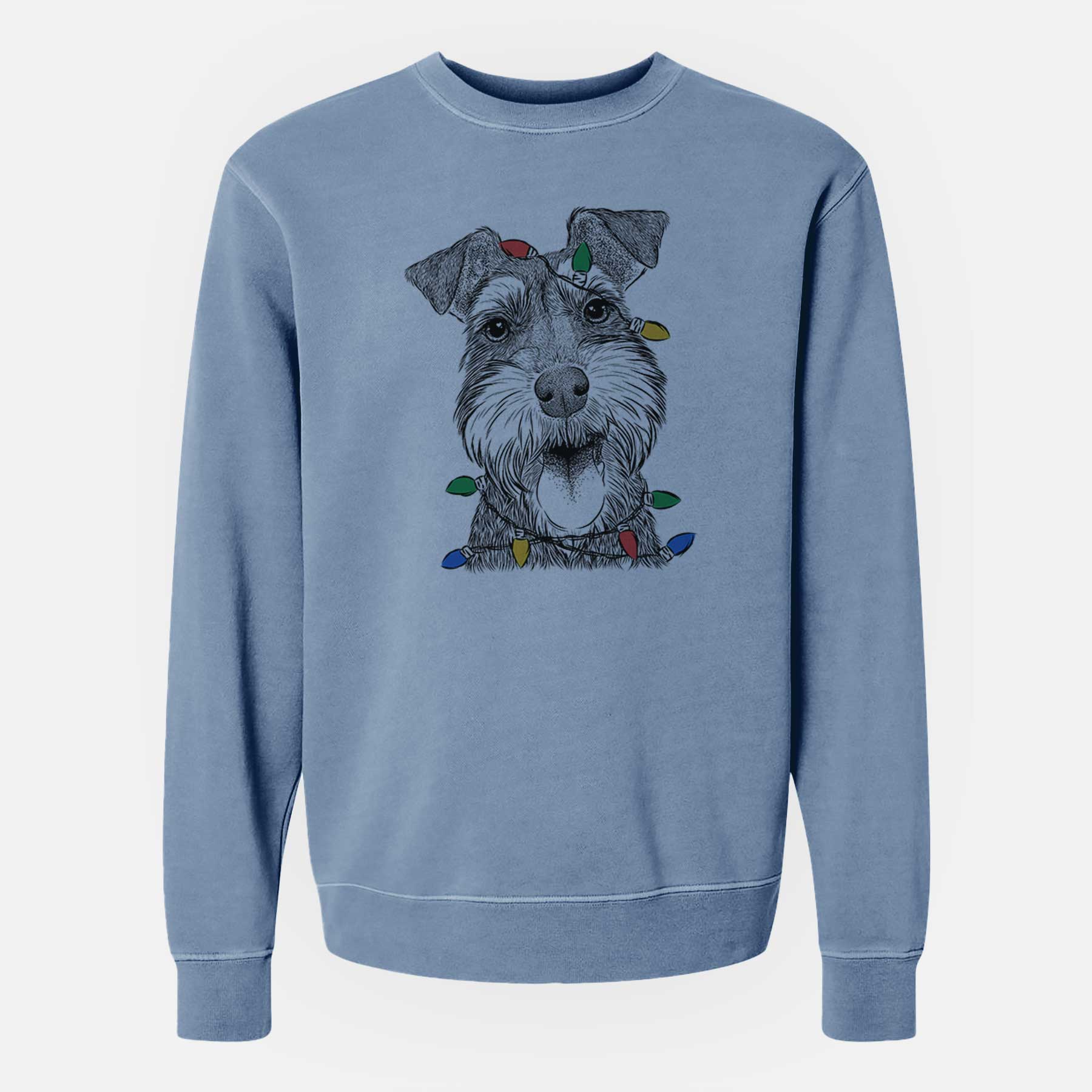 Christmas Lights Bernadette the Mini Schnauzer - Unisex Pigment Dyed Crew Sweatshirt