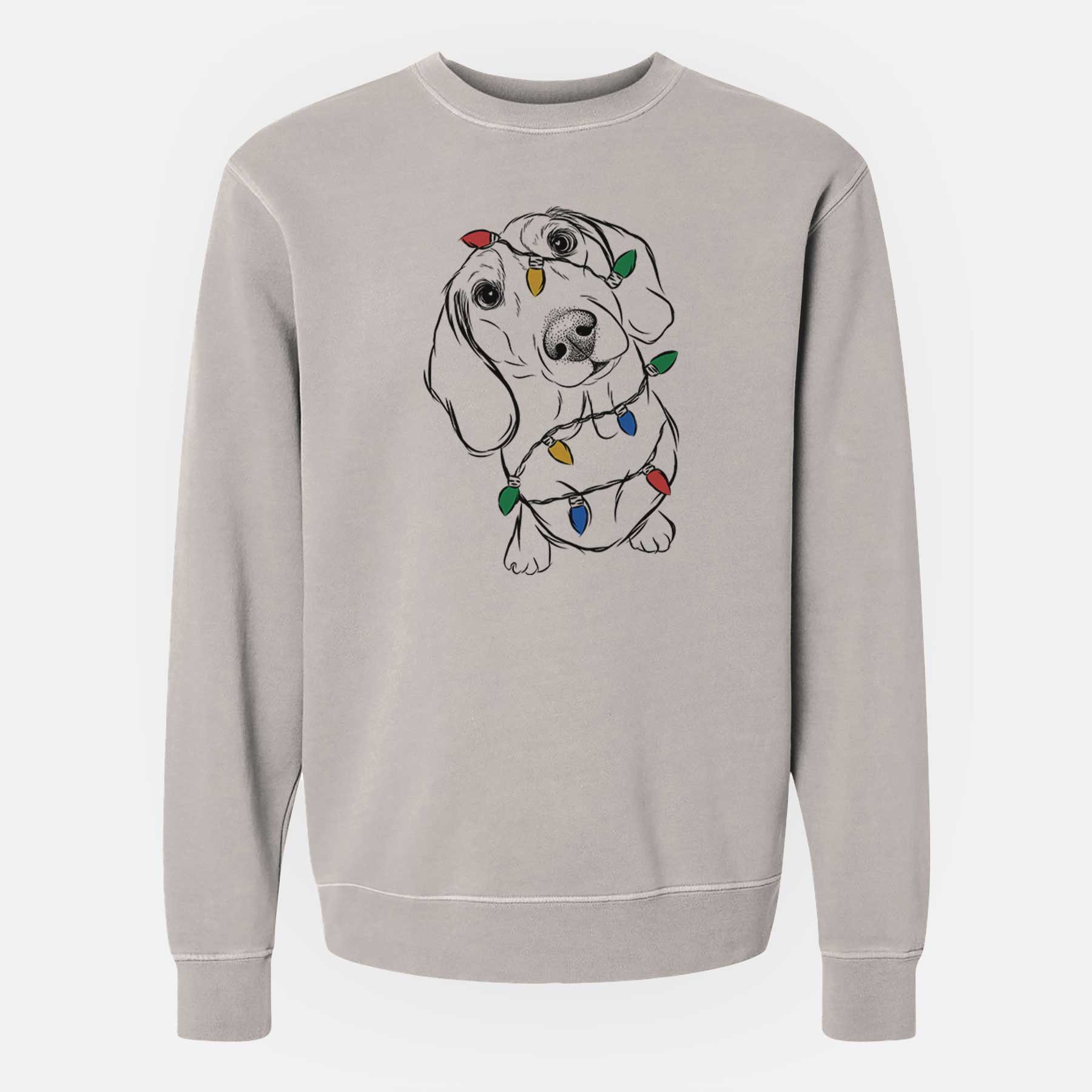 Christmas Lights Bill the Dachshund - Unisex Pigment Dyed Crew Sweatshirt