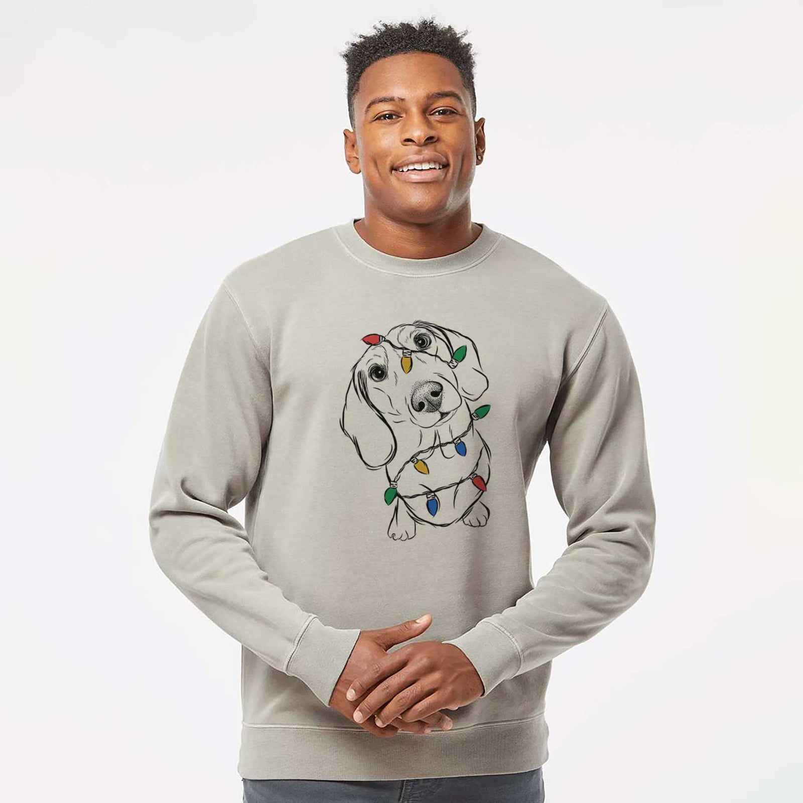 Christmas Lights Bill the Dachshund - Unisex Pigment Dyed Crew Sweatshirt