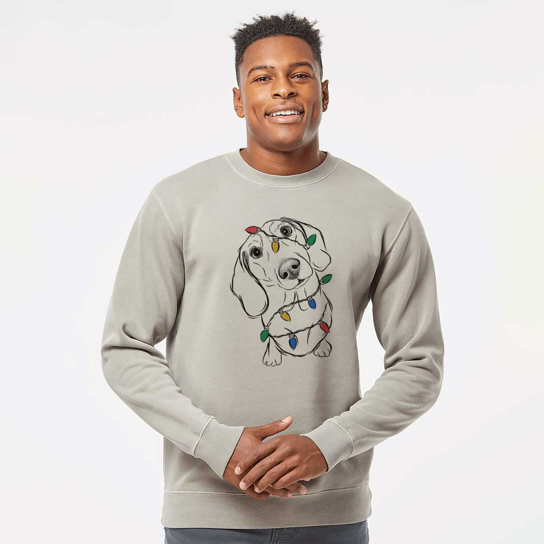 Christmas Lights Bill the Dachshund - Unisex Pigment Dyed Crew Sweatshirt