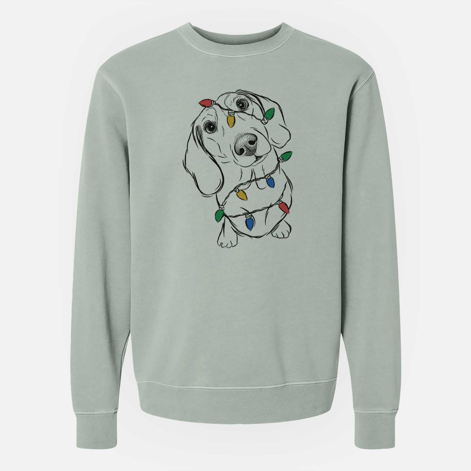 Christmas Lights Bill the Dachshund - Unisex Pigment Dyed Crew Sweatshirt