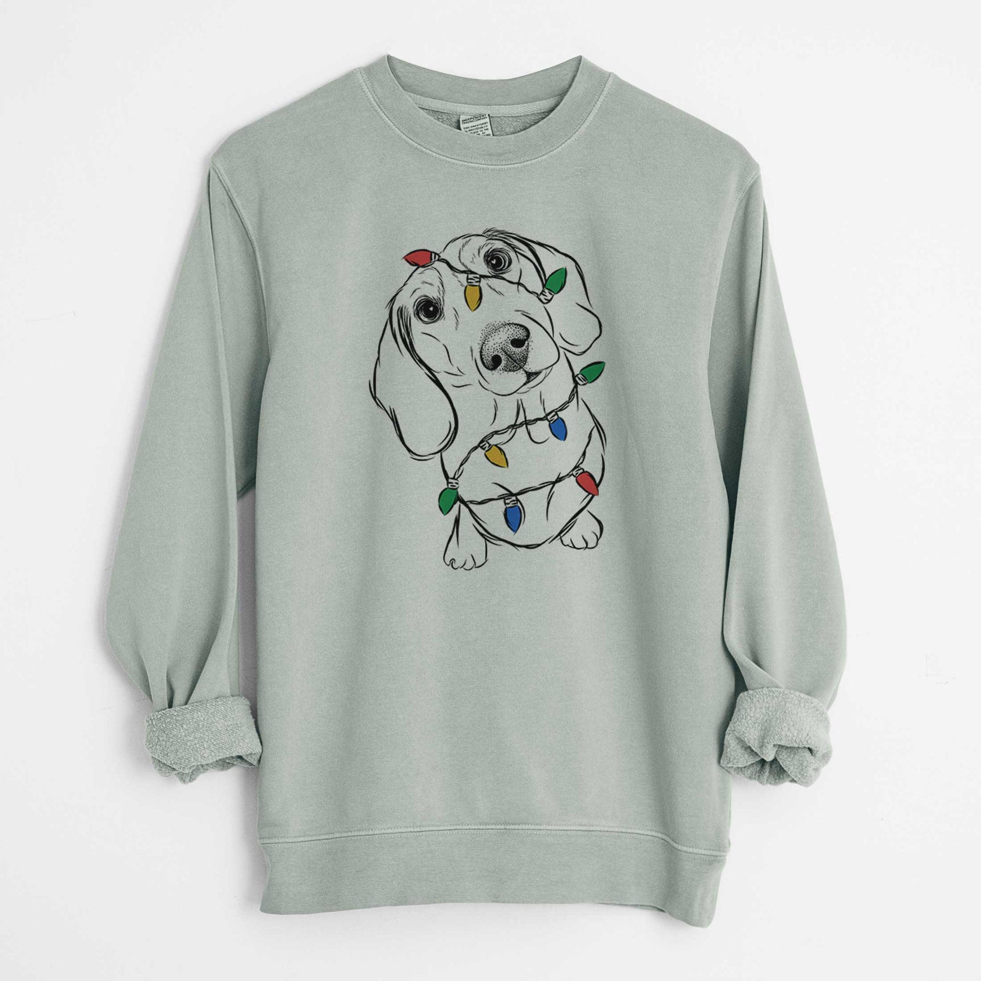 Christmas Lights Bill the Dachshund - Unisex Pigment Dyed Crew Sweatshirt