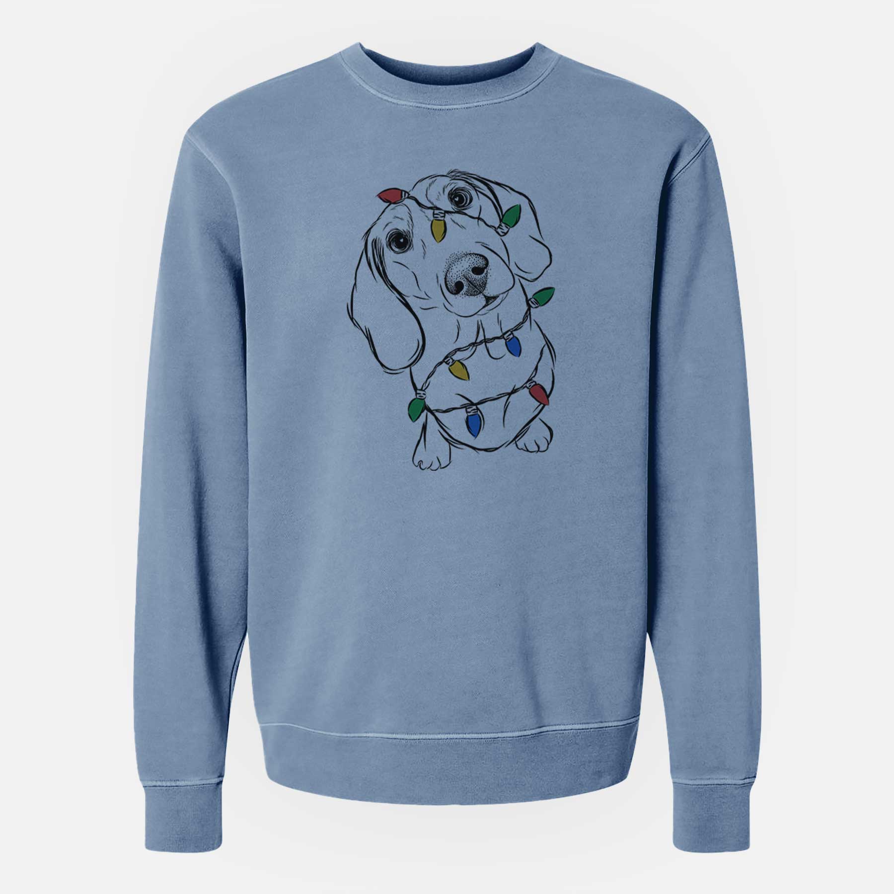 Christmas Lights Bill the Dachshund - Unisex Pigment Dyed Crew Sweatshirt