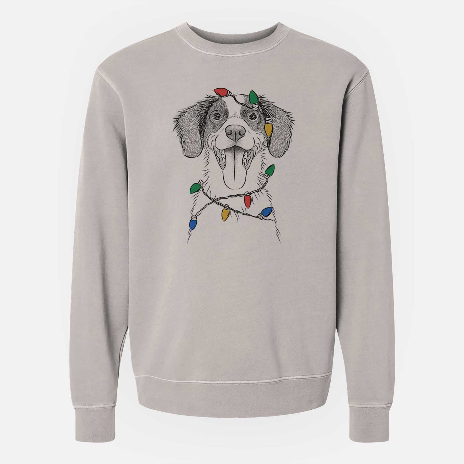 Christmas Lights Birdie the Brittany - Unisex Pigment Dyed Crew Sweatshirt