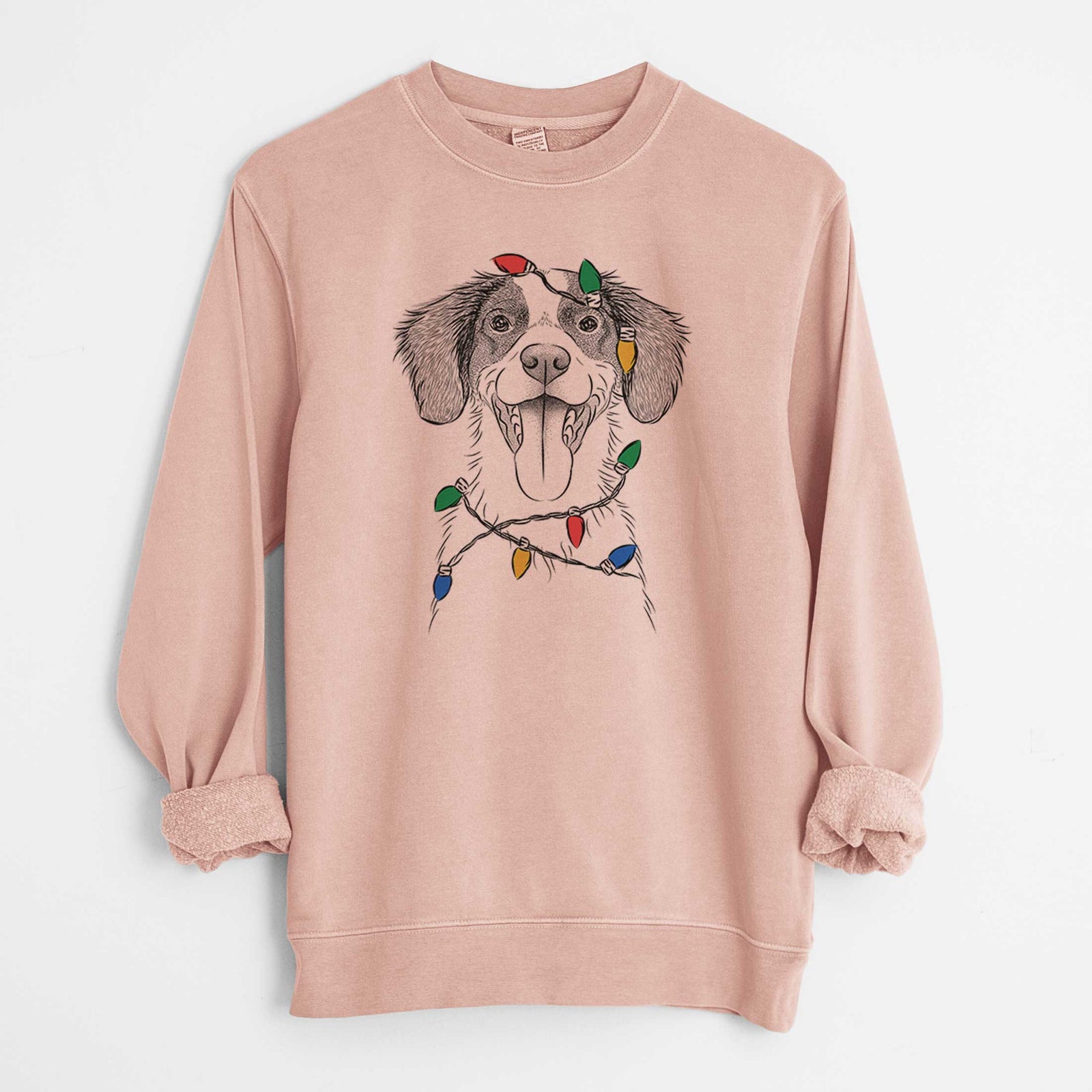 Christmas Lights Birdie the Brittany - Unisex Pigment Dyed Crew Sweatshirt