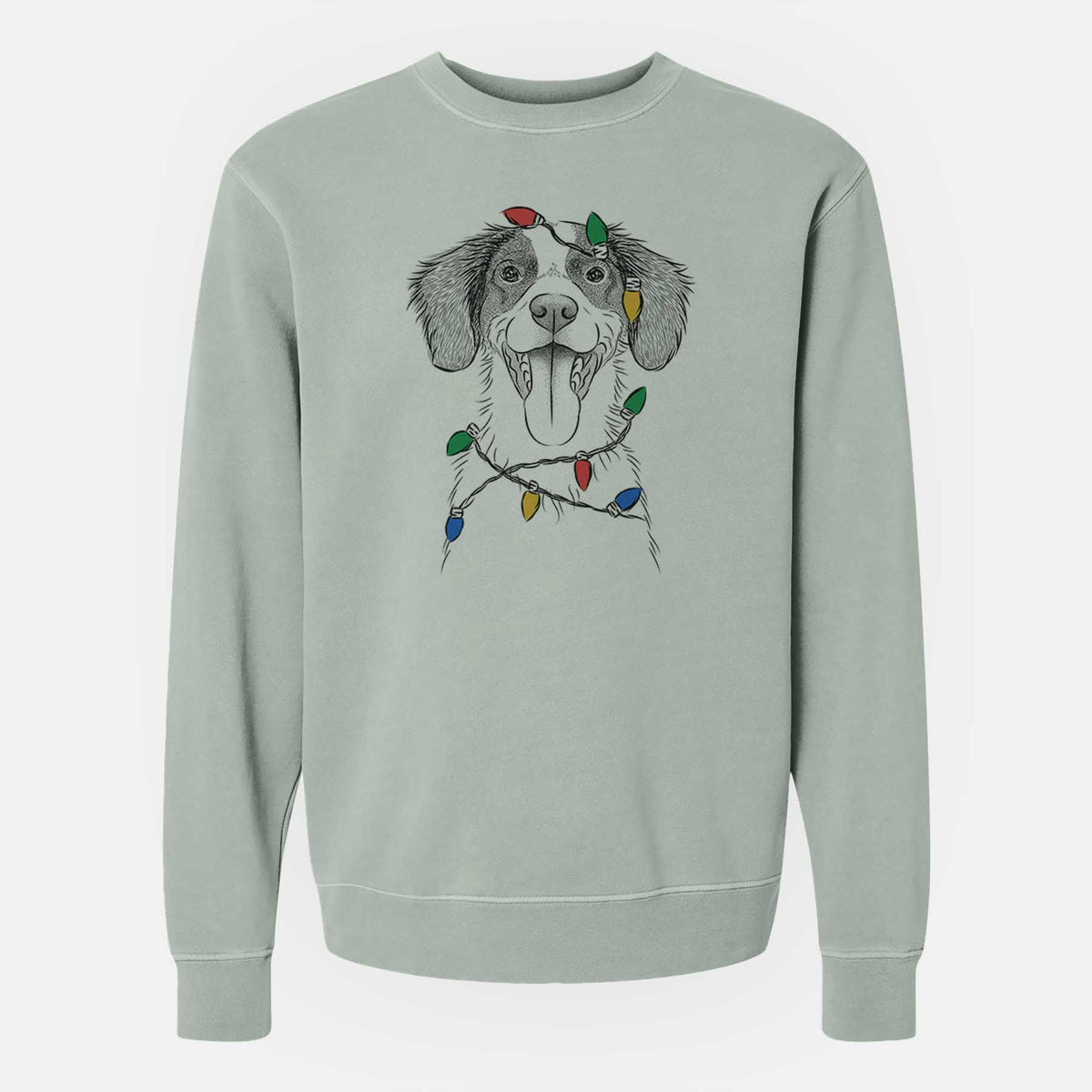 Christmas Lights Birdie the Brittany - Unisex Pigment Dyed Crew Sweatshirt