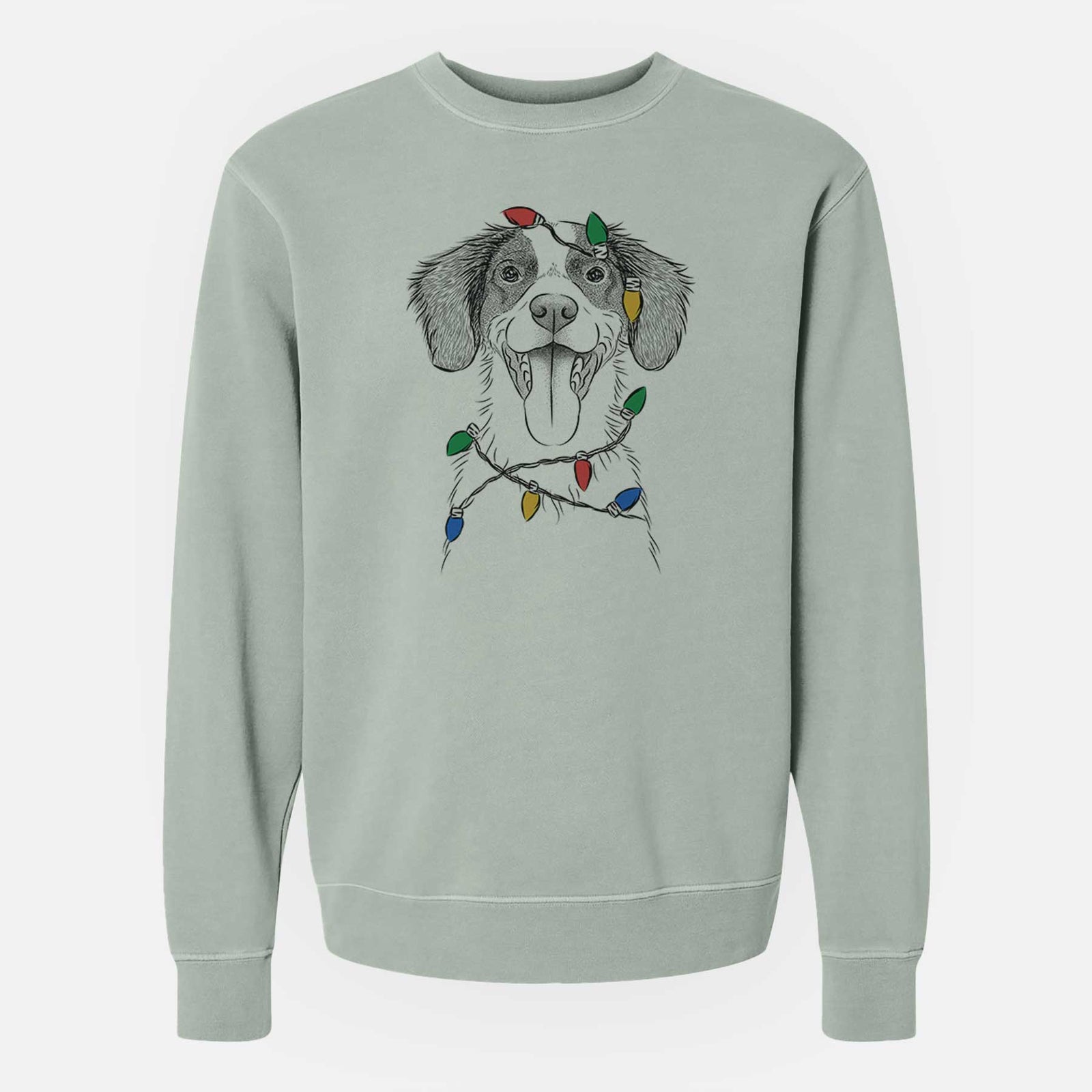 Christmas Lights Birdie the Brittany - Unisex Pigment Dyed Crew Sweatshirt