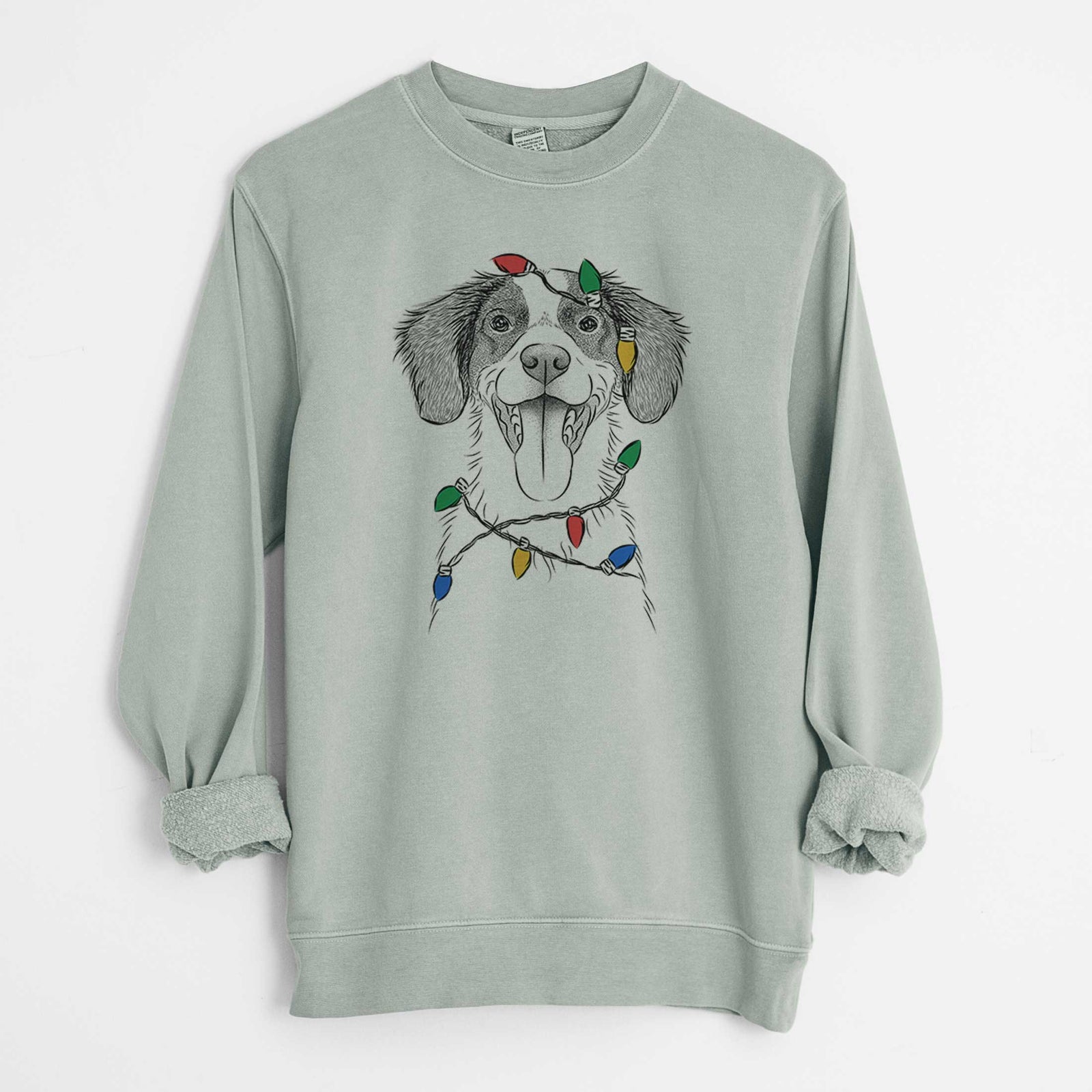 Christmas Lights Birdie the Brittany - Unisex Pigment Dyed Crew Sweatshirt
