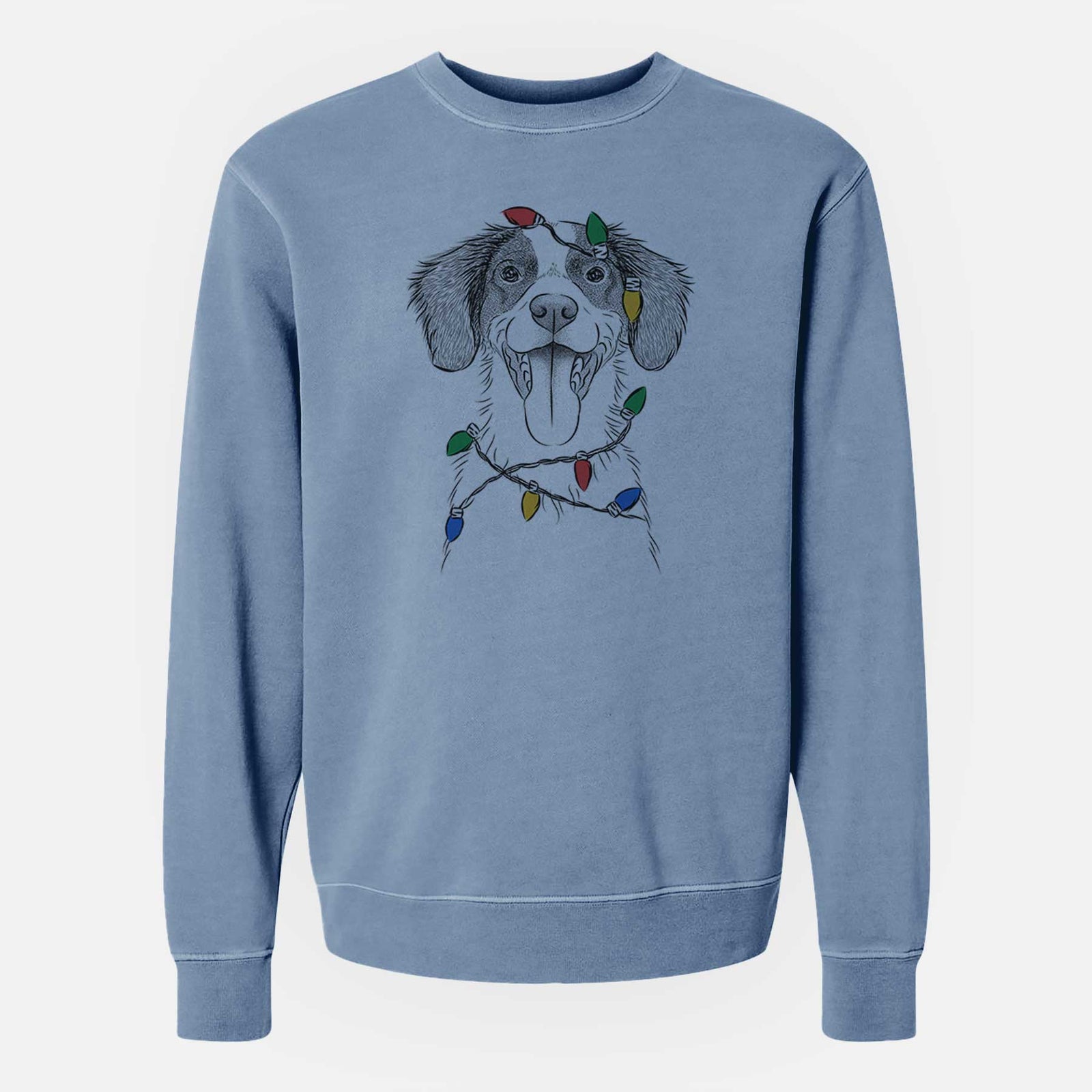 Christmas Lights Birdie the Brittany - Unisex Pigment Dyed Crew Sweatshirt