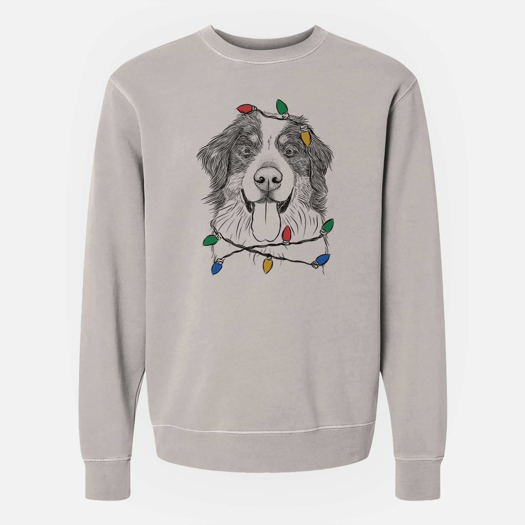 Christmas Lights Blaze the Bernese Mountain Dog - Unisex Pigment Dyed Crew Sweatshirt