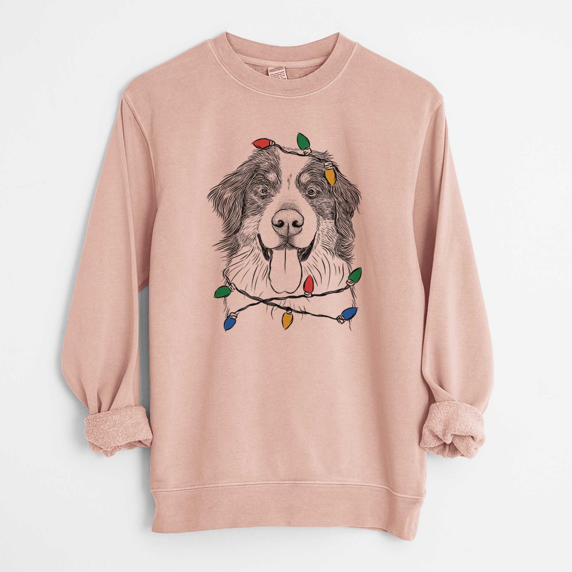 Christmas Lights Blaze the Bernese Mountain Dog - Unisex Pigment Dyed Crew Sweatshirt