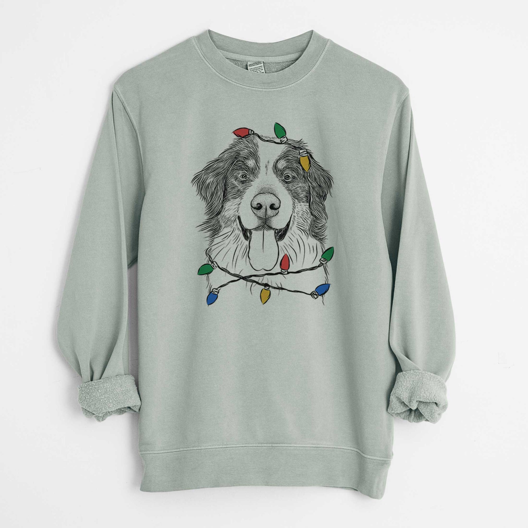 Christmas Lights Blaze the Bernese Mountain Dog - Unisex Pigment Dyed Crew Sweatshirt