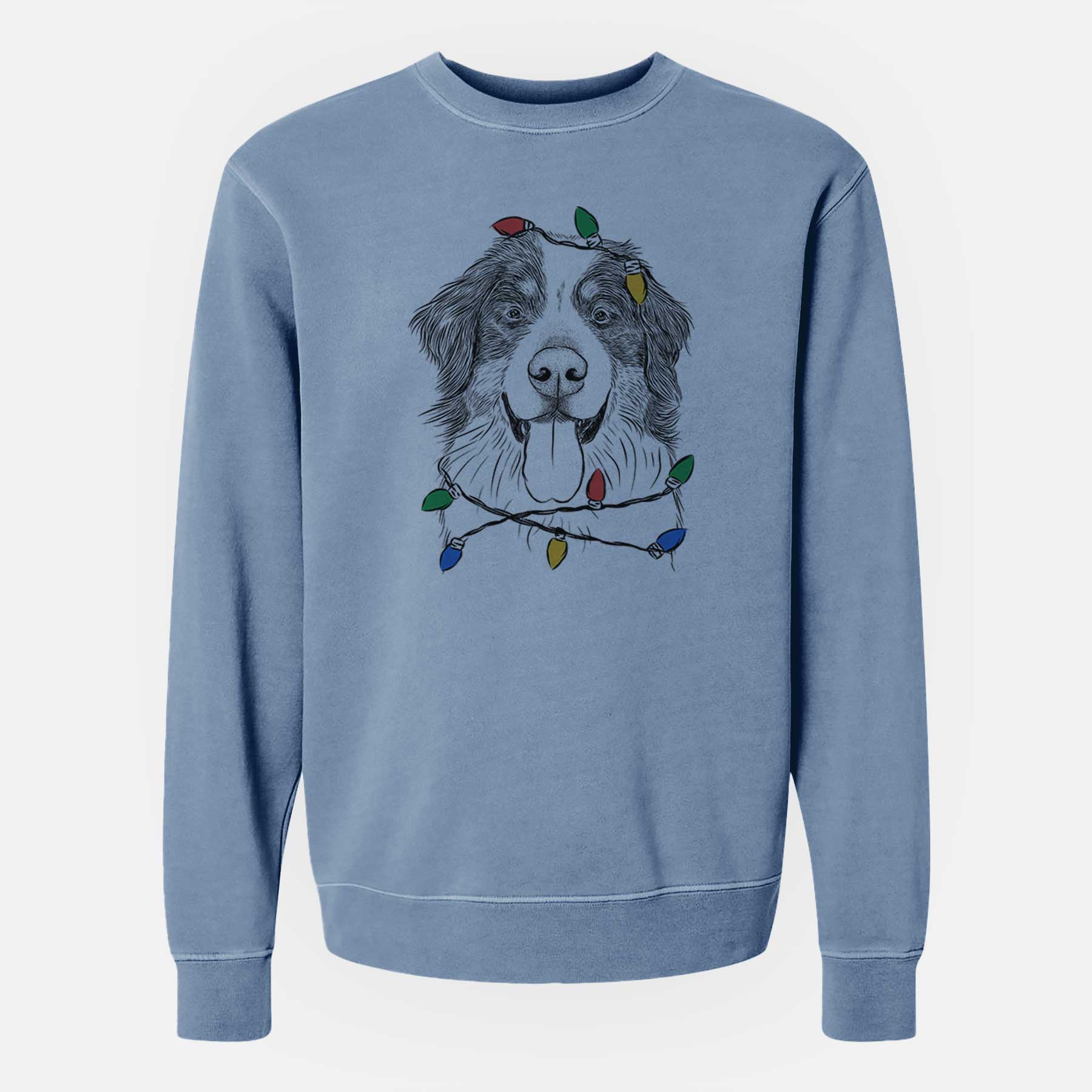 Christmas Lights Blaze the Bernese Mountain Dog - Unisex Pigment Dyed Crew Sweatshirt