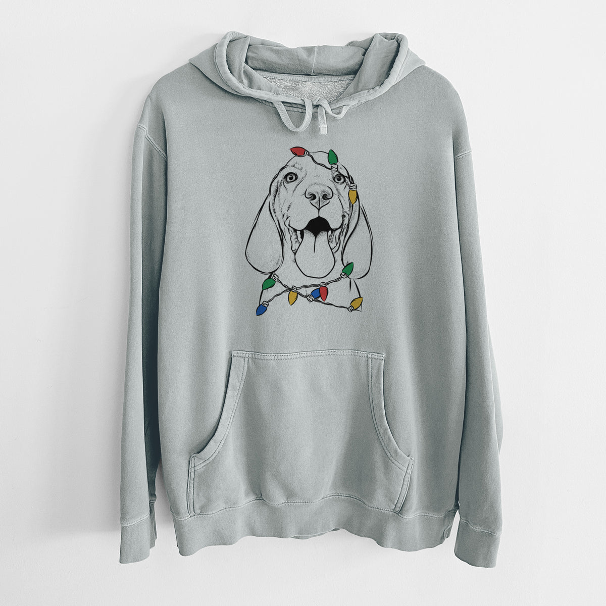 Christmas Lights Bodi the Vizsla - Unisex Pigment Dyed Hoodie