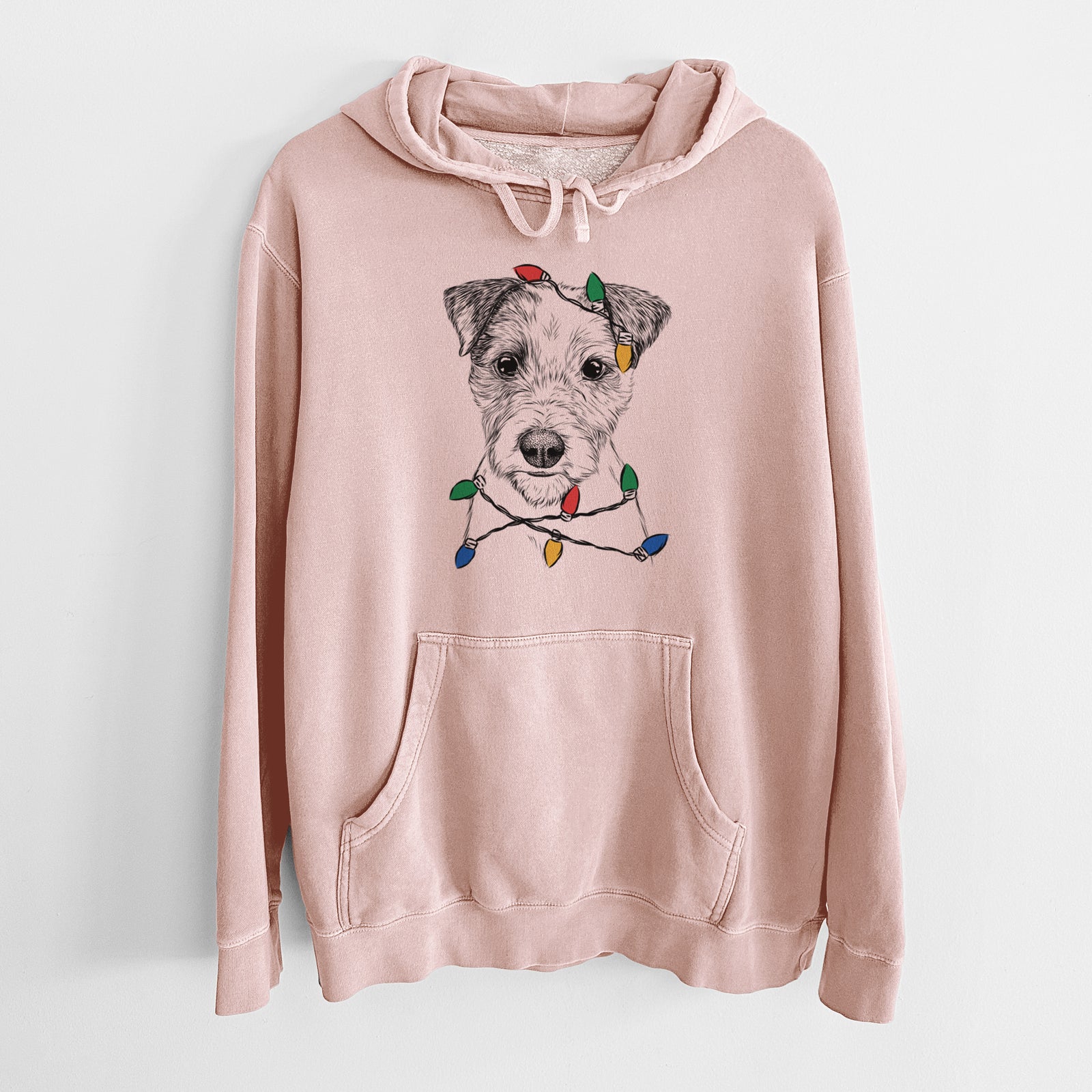 Christmas Lights Bogart the Parson Russell Terrier - Unisex Pigment Dyed Hoodie