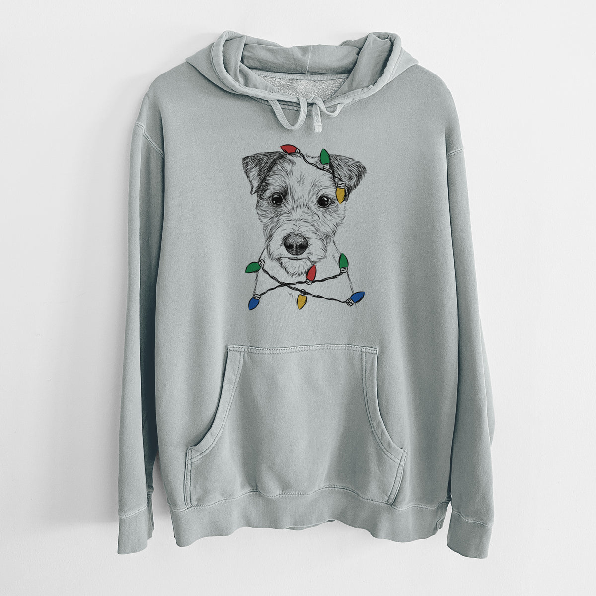 Christmas Lights Bogart the Parson Russell Terrier - Unisex Pigment Dyed Hoodie