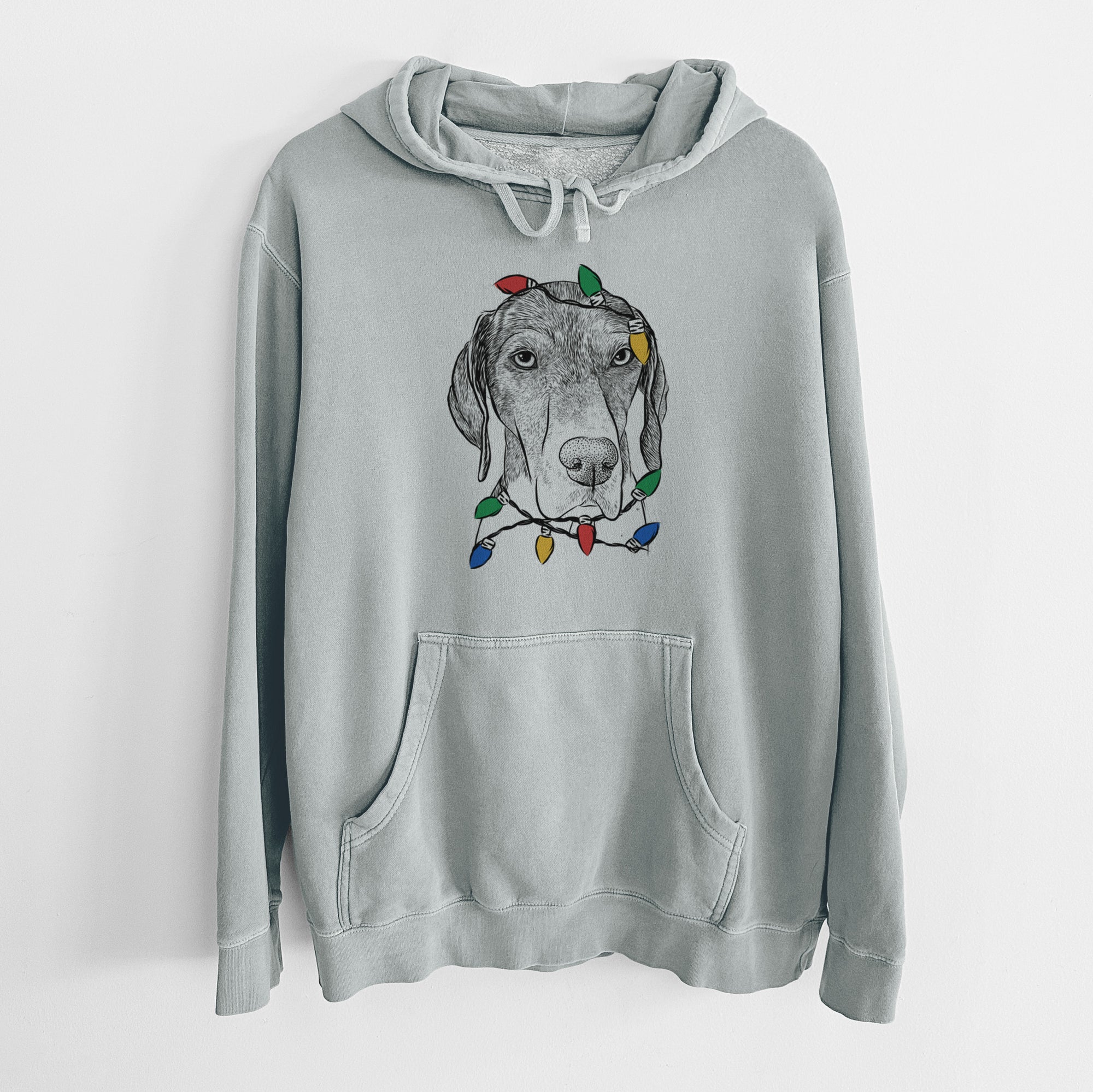 Christmas Lights Bohdi the German Shorthaired Pointer - Unisex Pigment Dyed Hoodie