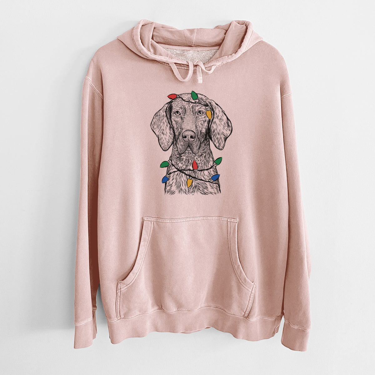 Christmas Lights Boone the Plott Hound - Unisex Pigment Dyed Hoodie