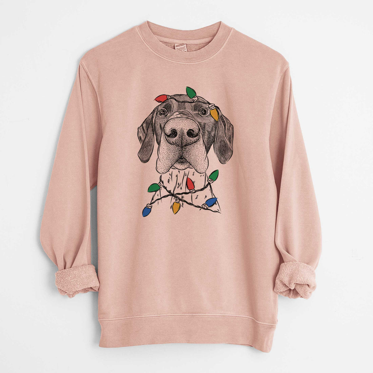 Christmas Lights Booze the German Shorthaired Pointer - Unisex Pigment Dyed Crew Sweatshirt