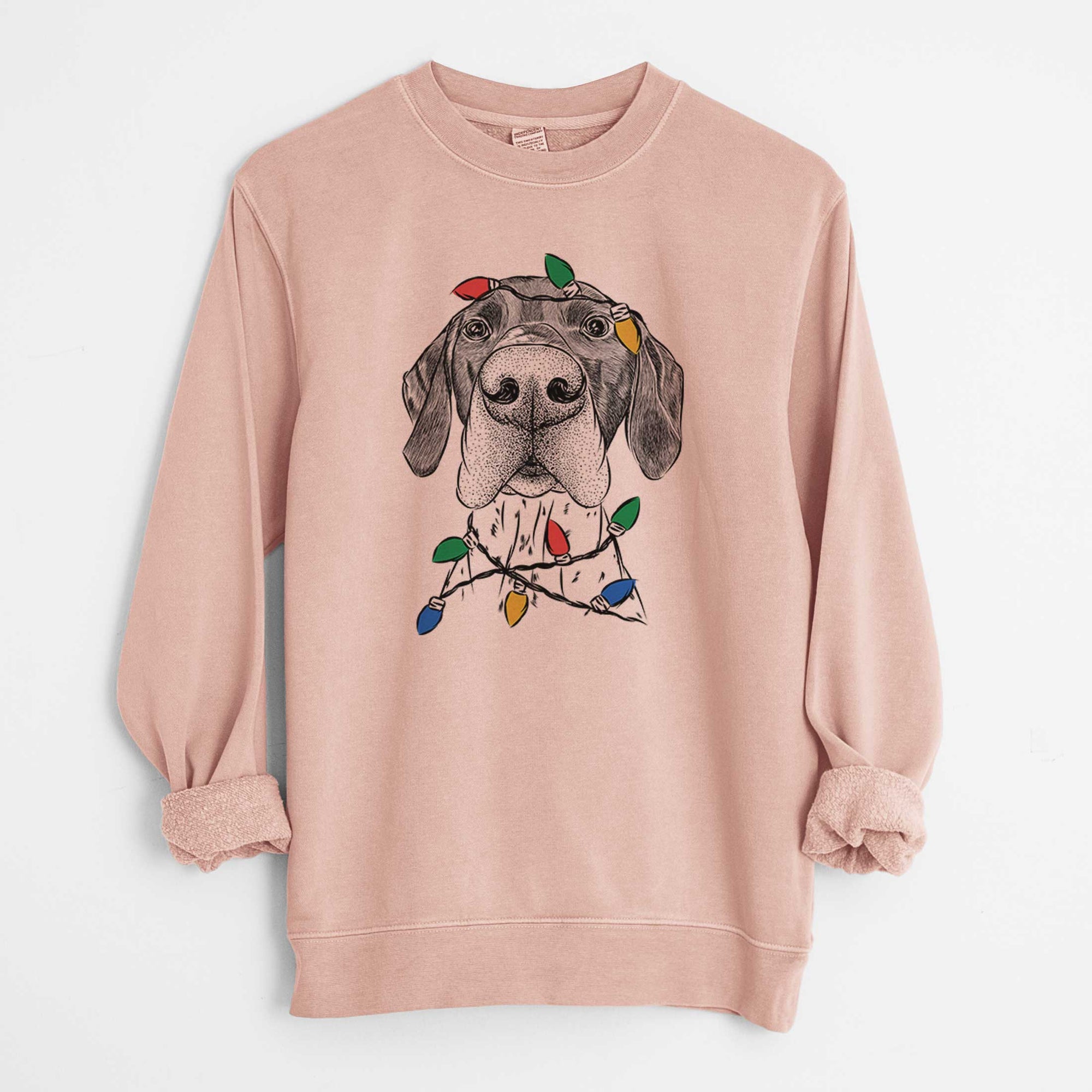 Christmas Lights Booze the German Shorthaired Pointer - Unisex Pigment Dyed Crew Sweatshirt