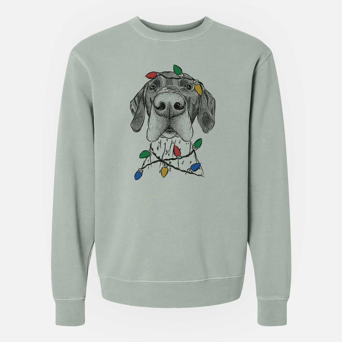 Christmas Lights Booze the German Shorthaired Pointer - Unisex Pigment Dyed Crew Sweatshirt