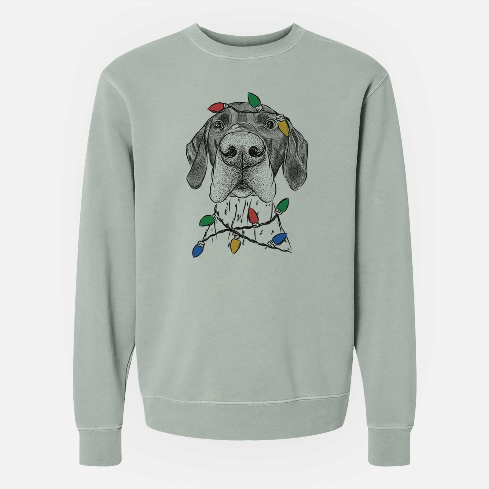 Christmas Lights Booze the German Shorthaired Pointer - Unisex Pigment Dyed Crew Sweatshirt