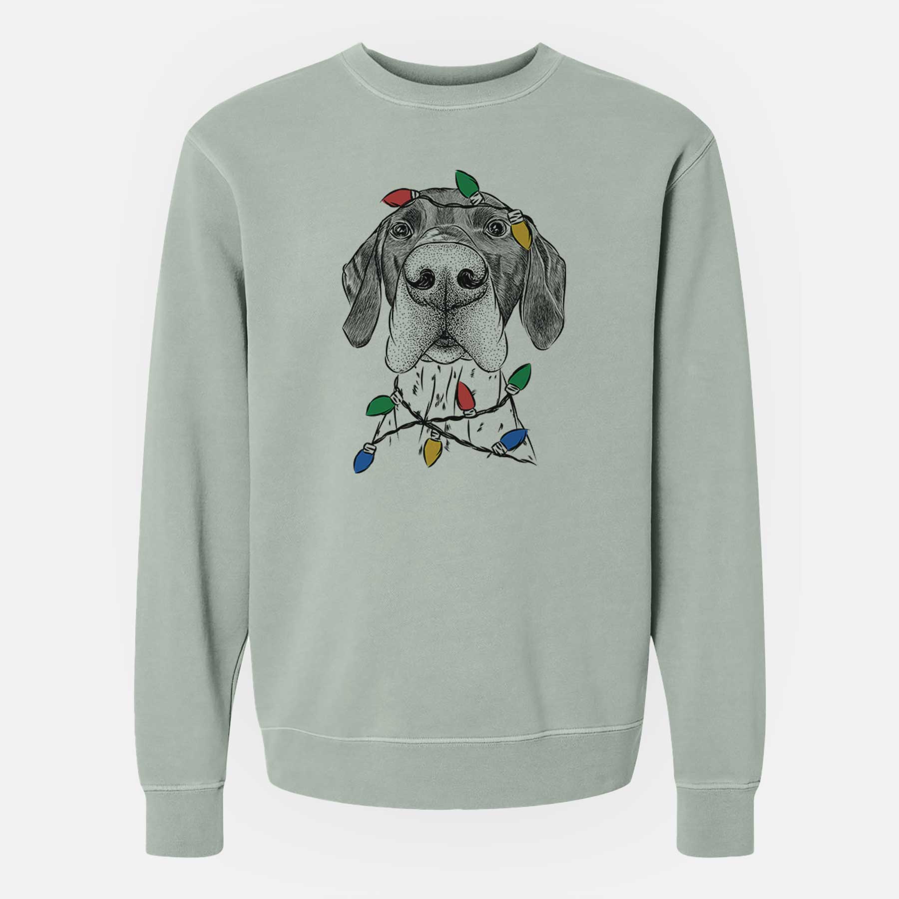 Christmas Lights Booze the German Shorthaired Pointer - Unisex Pigment Dyed Crew Sweatshirt