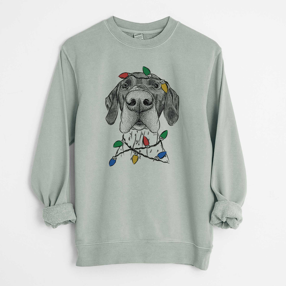 Christmas Lights Booze the German Shorthaired Pointer - Unisex Pigment Dyed Crew Sweatshirt